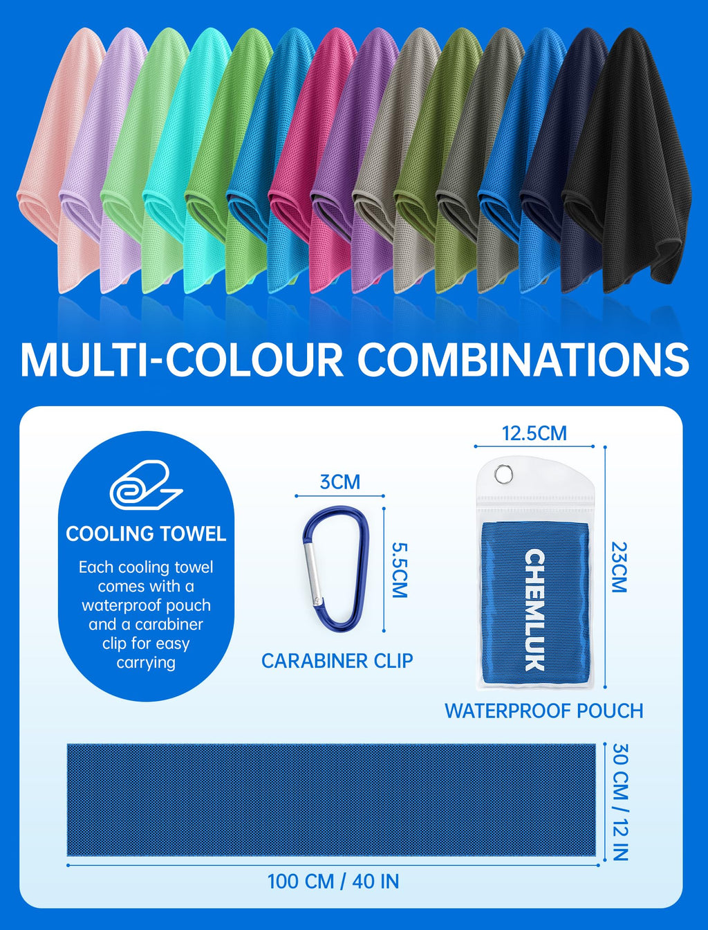 Cooling Towels for Neck and Face: Instant Cool Towel for Hot Weather UPF 50 Quick Dry Microfiber Sweat Towel for Gym Sports Workout Travel - 40"x12", 4 Packs Multicoloured
