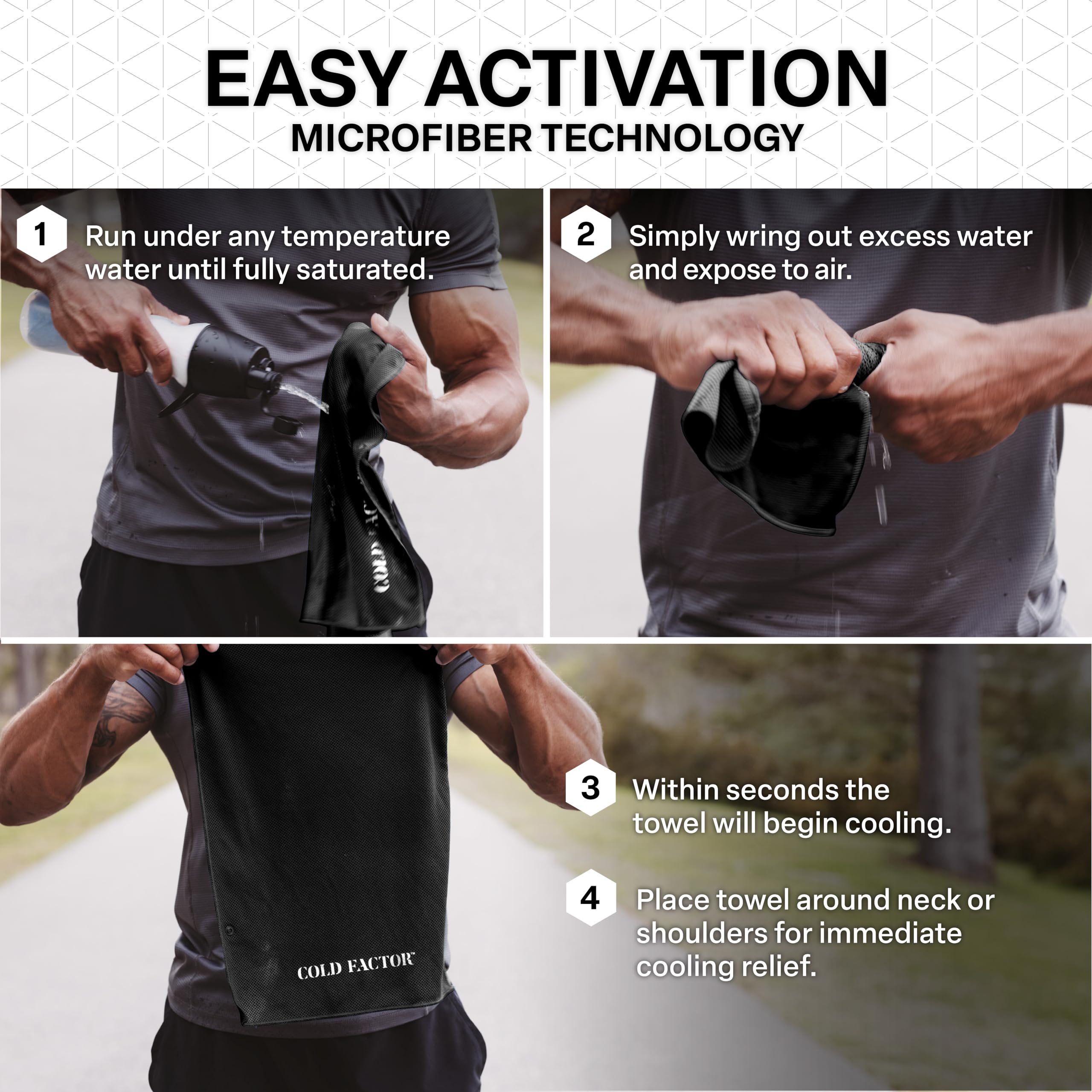 COLD FACTOR Instant Cooling Hoodie Towel – Advanced Chemical-Free Evaporative Cooling Technology – UPF 50+, 2+ Hours Cooling