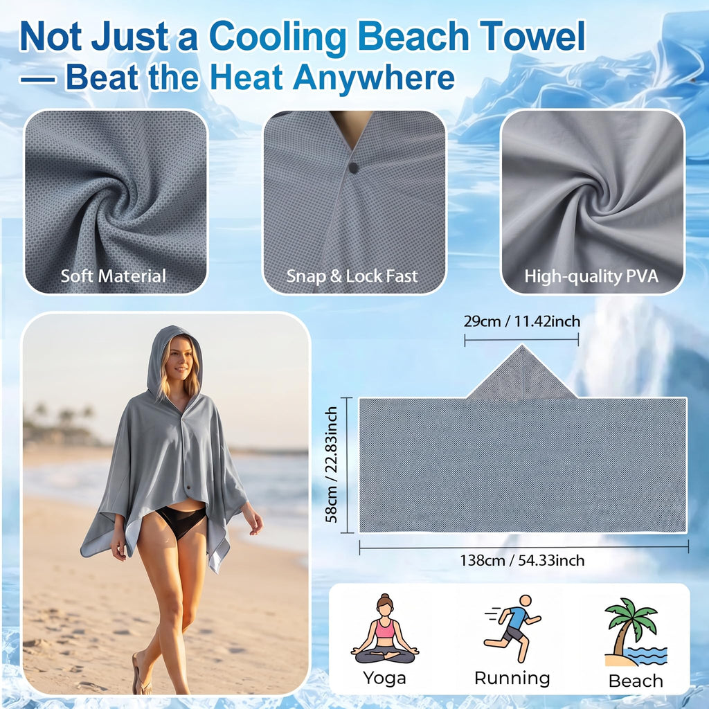 Cooling Hooded Beach Towel Cloak for Men Women -UPF 50+ Sun Proteciton Double Layer PVA Fabric Sweat-Absorbent Cool Towel Cape, Instant Cooling Soft Ice Towelfor Beach Yoga Camping (Blue)
