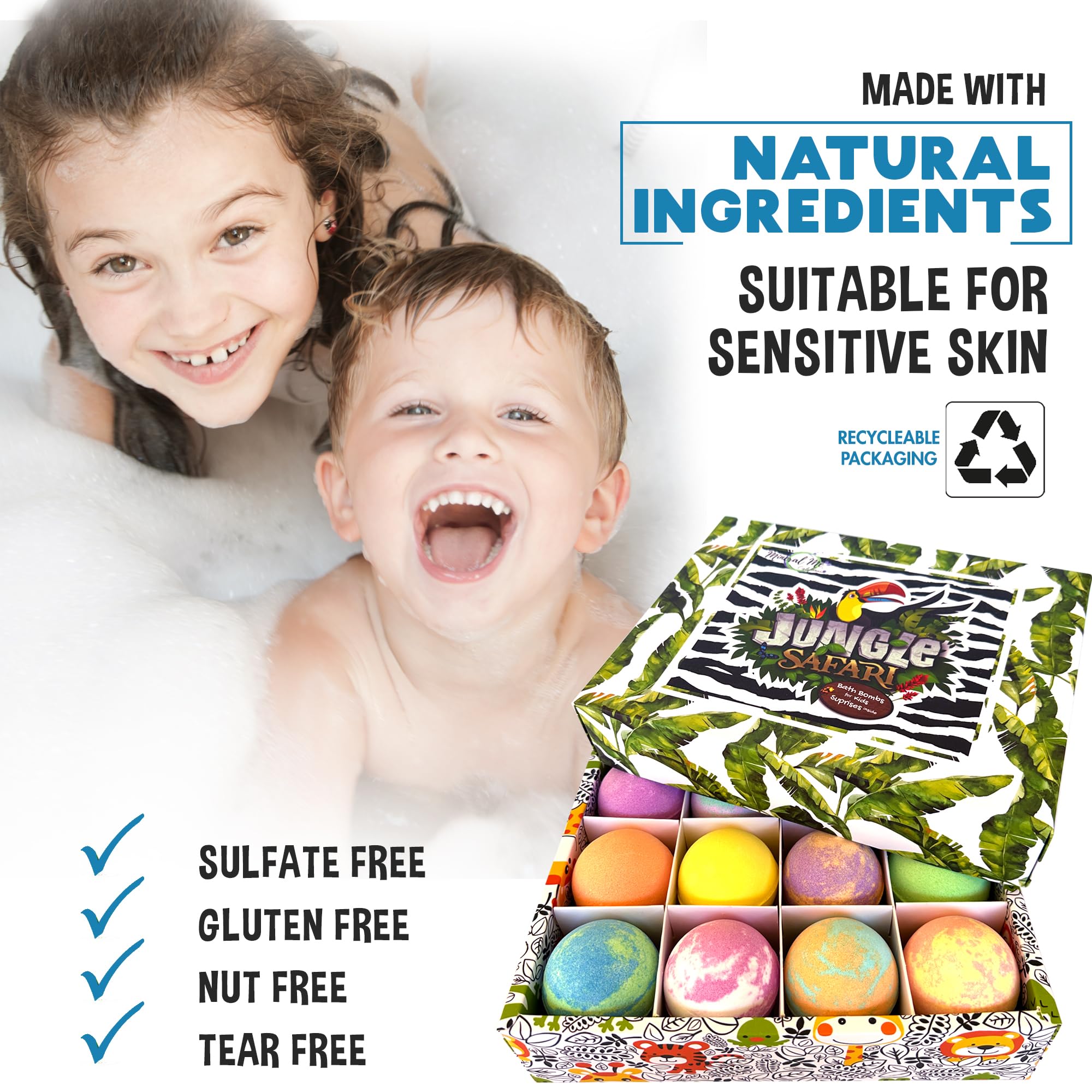 Bath Bombs for Kids with Surprise Inside - Organic, Gentle & Kid Friendly Bubble Bath Fizzies with Toys Inside. Spa Bath Fizz Balls Kit. Fizzy Balls w/Rich Bubbles, Birthday Gifts for Boys, Girls