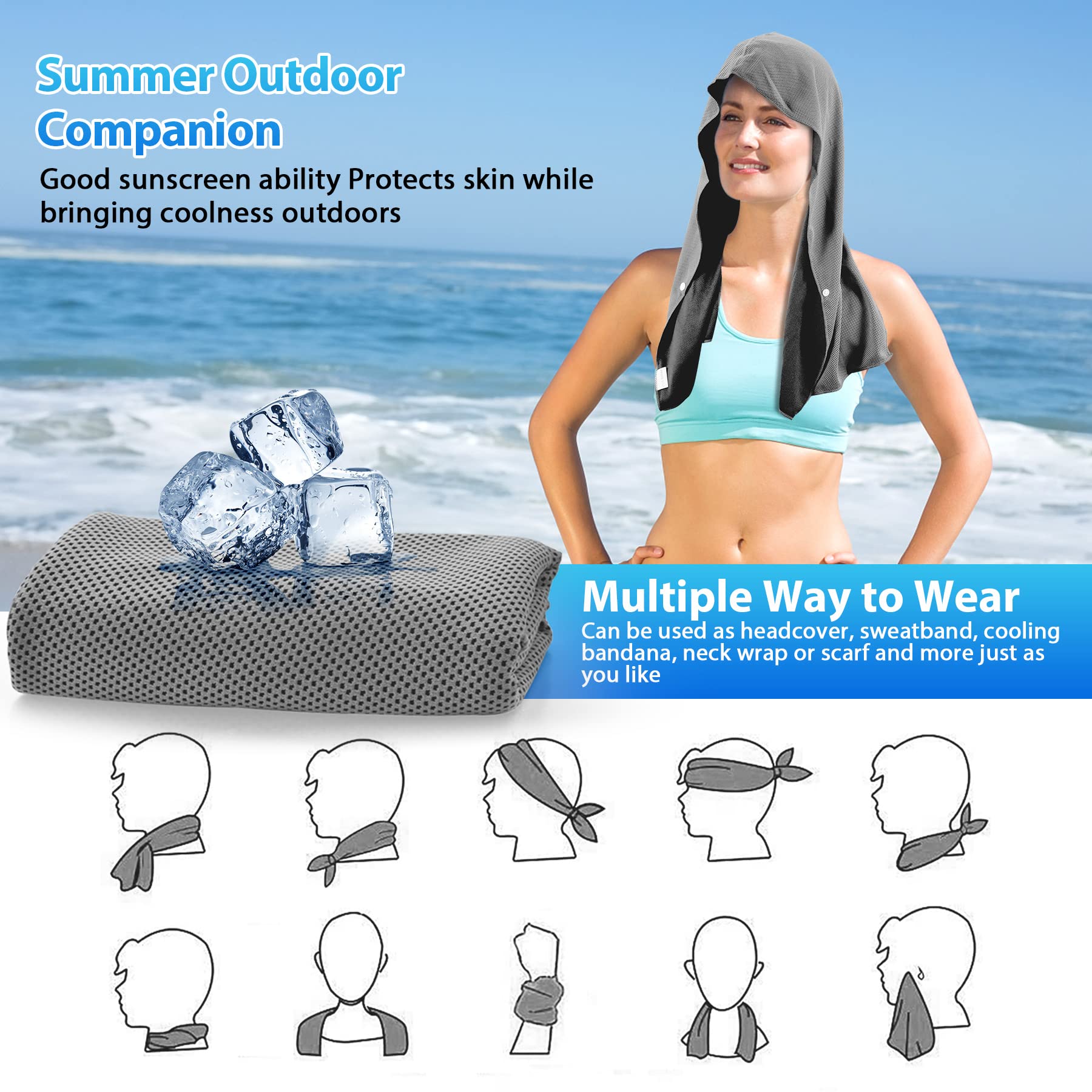 Sukeen Cooling Hoodie Towel, Cooling Towels for Neck and Face Quick Drying Absorbent, UV Protection Cooling Neck Wraps, Sport Workout Camping Cycling Cooling Towel