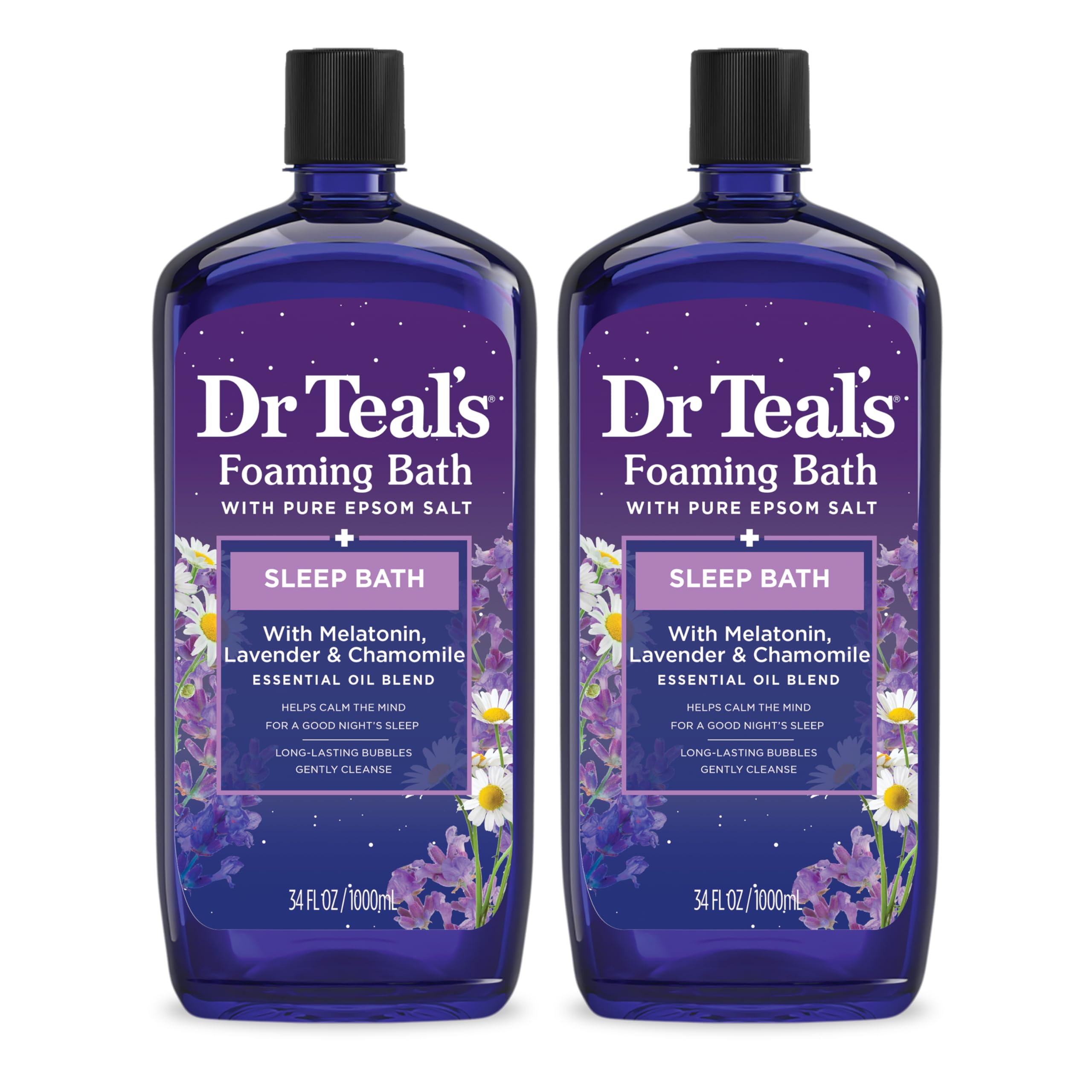 Dr Teal's Foaming Bath with Pure Epsom Salt, Soothe & Sleep with Lavender, 34 fl oz (Pack of 2)