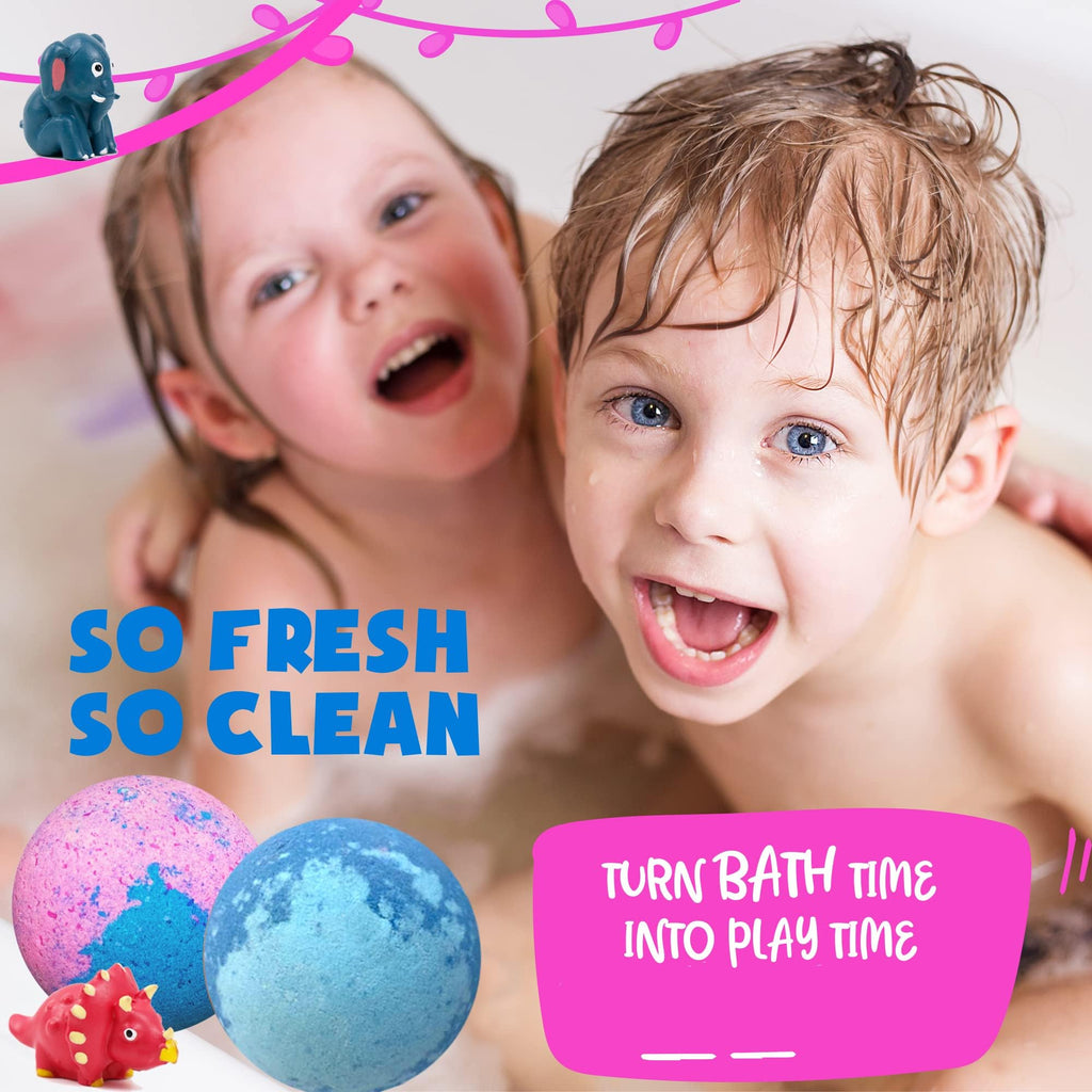 Bath Bombs for Kids with Surprise Inside - Organic, Gentle & Kid Friendly Bubble Bath Fizzies with Toys Inside. Spa Bath Fizz Balls Kit. Fizzy Balls w/Rich Bubbles, Birthday Gifts for Boys, Girls