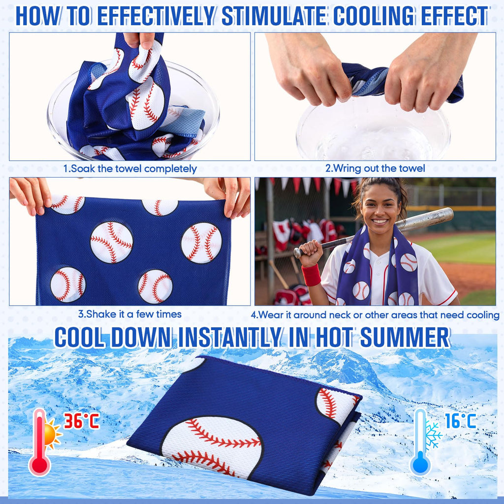 Mindsoft 12 Set Softball Cooling Towels for Sports Team Gifts with Carrying Pouch 30 x 9 Inch Softball Towels Bulk Microfiber Ice Cooling Rags for Birthday Party Favors Swag Bag Stuffers