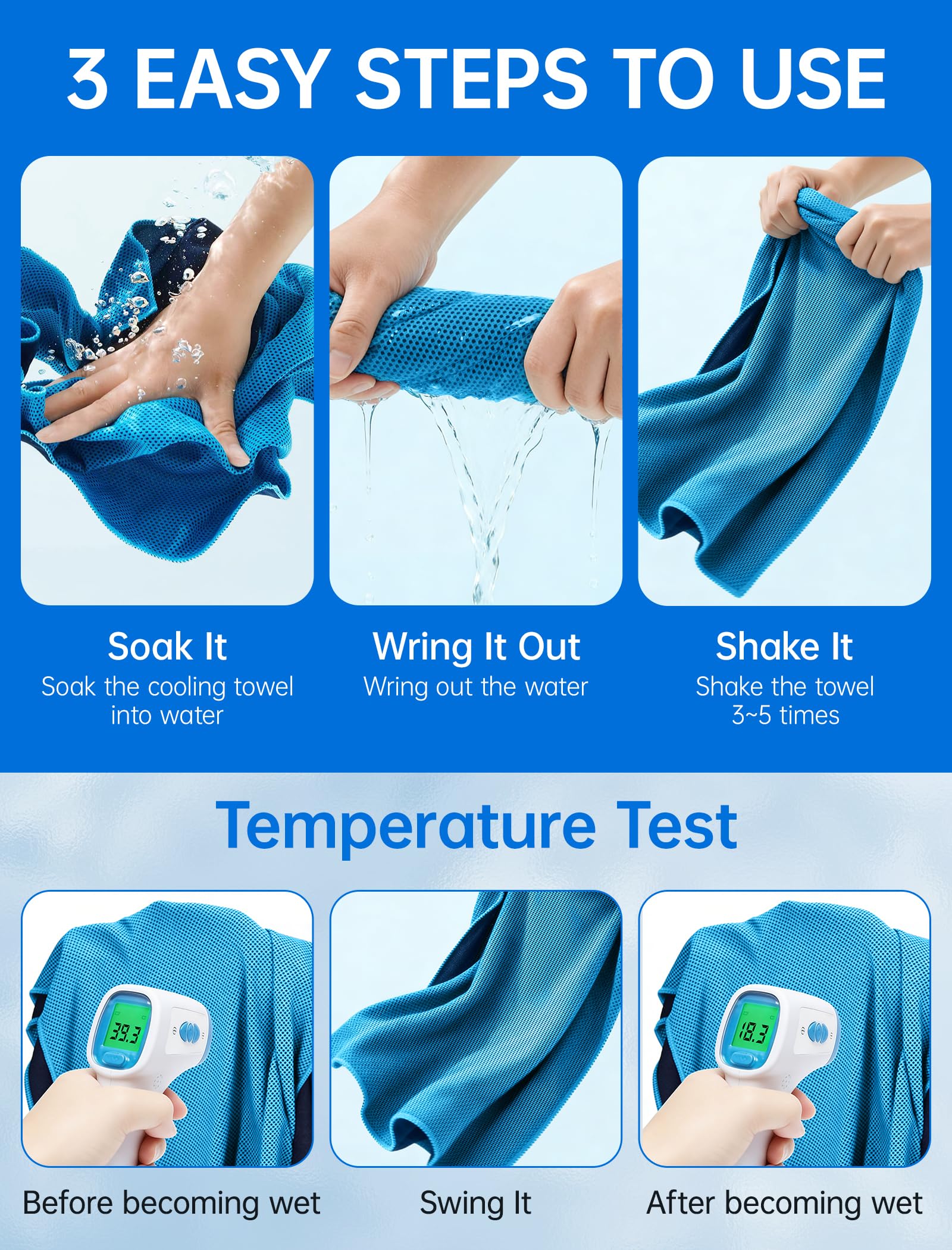 Cooling Towels for Neck and Face: Instant Cool Towel for Hot Weather UPF 50 Quick Dry Microfiber Sweat Towel for Gym Sports Workout Travel - 40"x12", 4 Packs Multicoloured