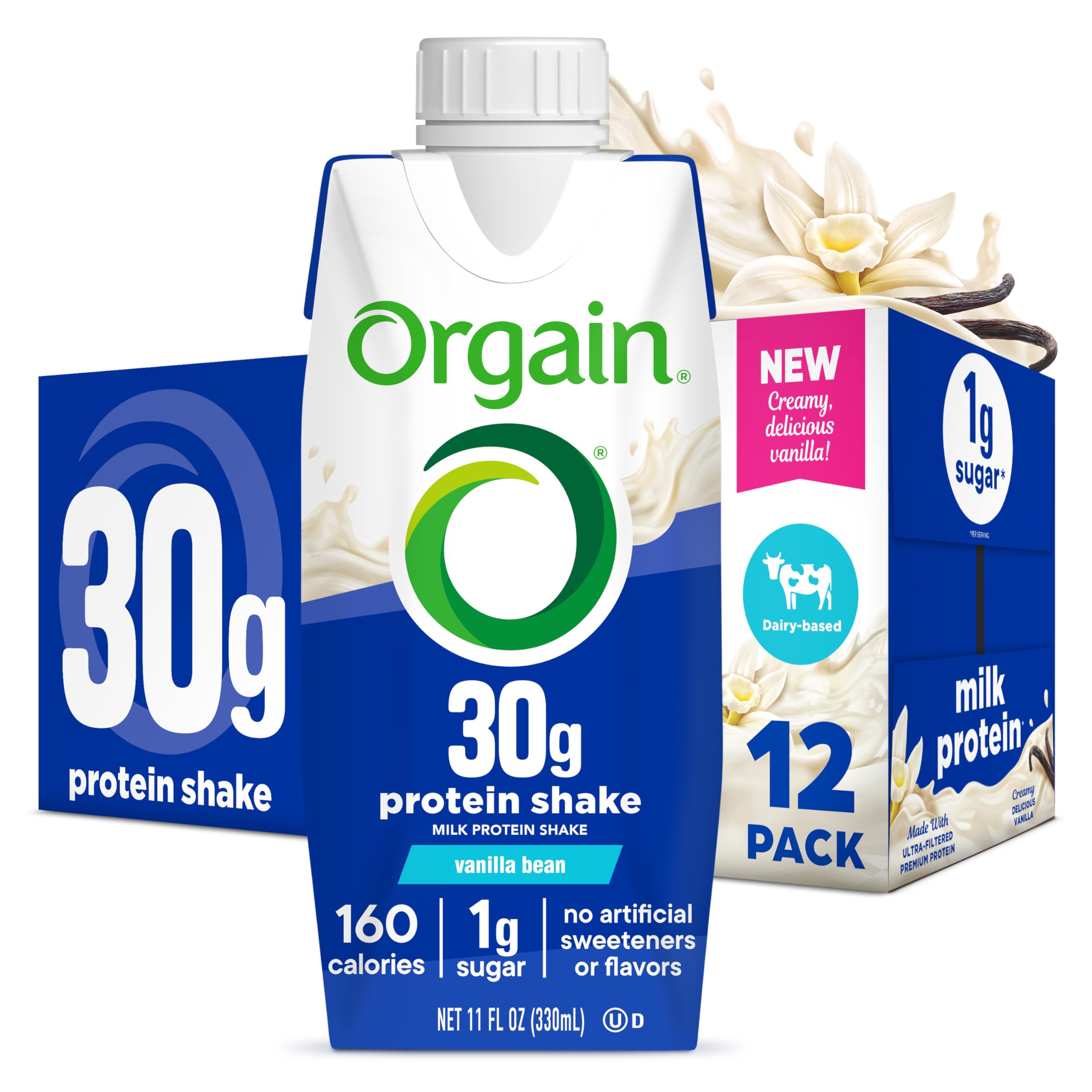 Orgain 30g High Protein Shake, Dairy Isolate Milk Protein, Chocolate Fudge, 5g BCAAs, 1g Sugar Per Serving, Meal Replacement, Ready to Drink, Keto Friendly, Gluten-Free 11 Fl Oz (Pack of 12)