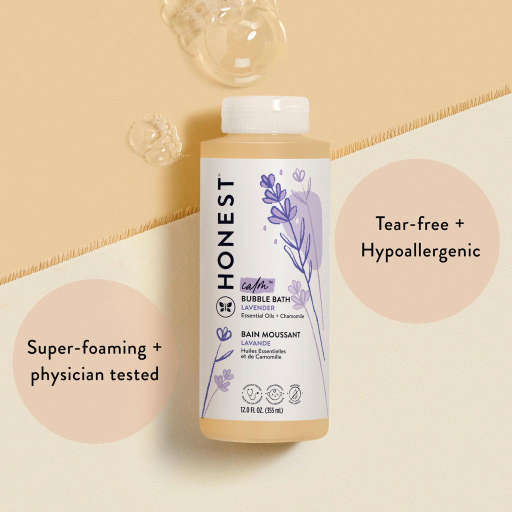 The Honest Company Foaming Bubble Bath & Baby Wash, Tear-Free, Hypoallergenic, Natural Formula, Lavender Calm Scent, 12 fl oz
