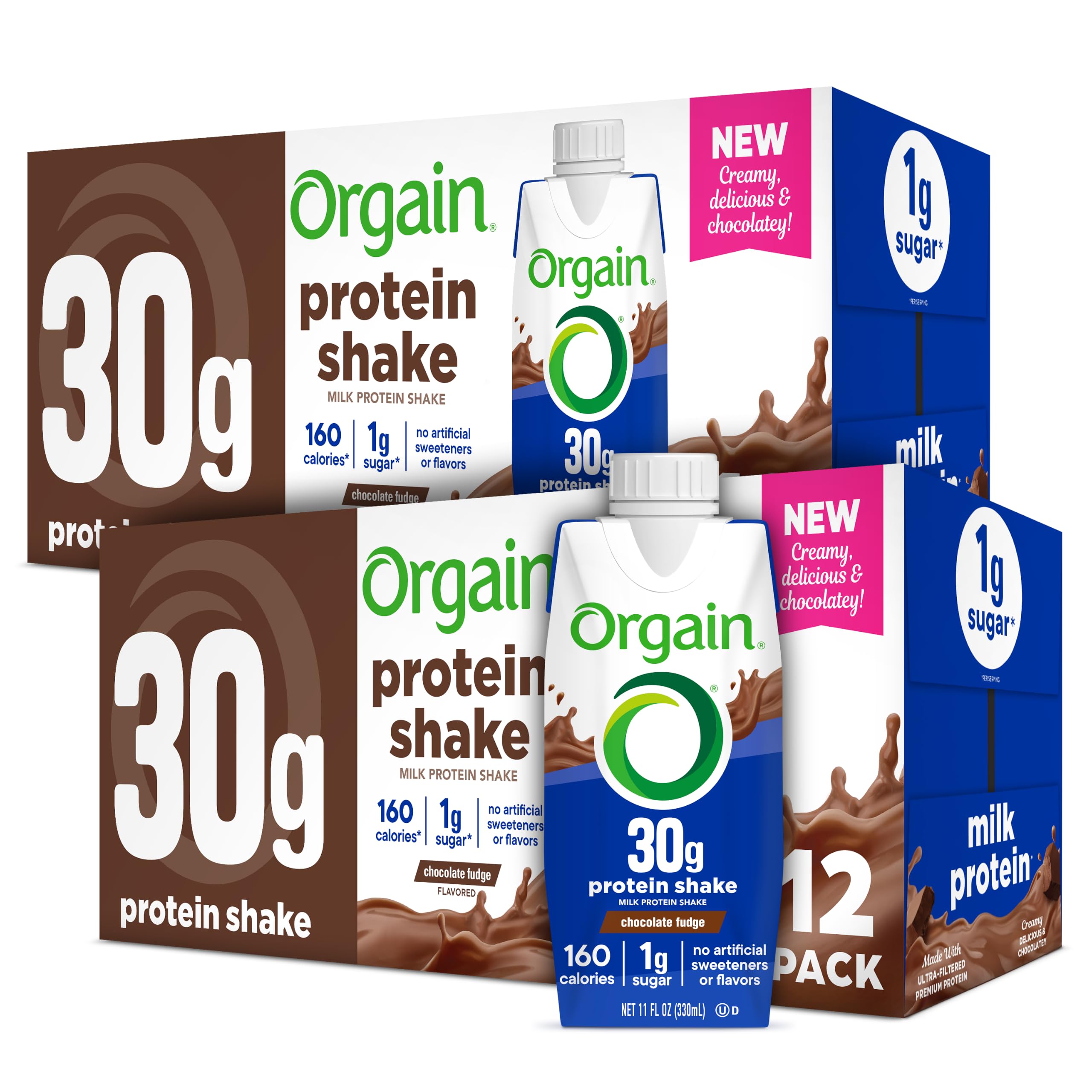 Orgain 30g High Protein Shake, Dairy Isolate Milk Protein, Chocolate Fudge, 5g BCAAs, 1g Sugar Per Serving, Meal Replacement, Ready to Drink, Keto Friendly, Gluten-Free 11 Fl Oz (Pack of 12)