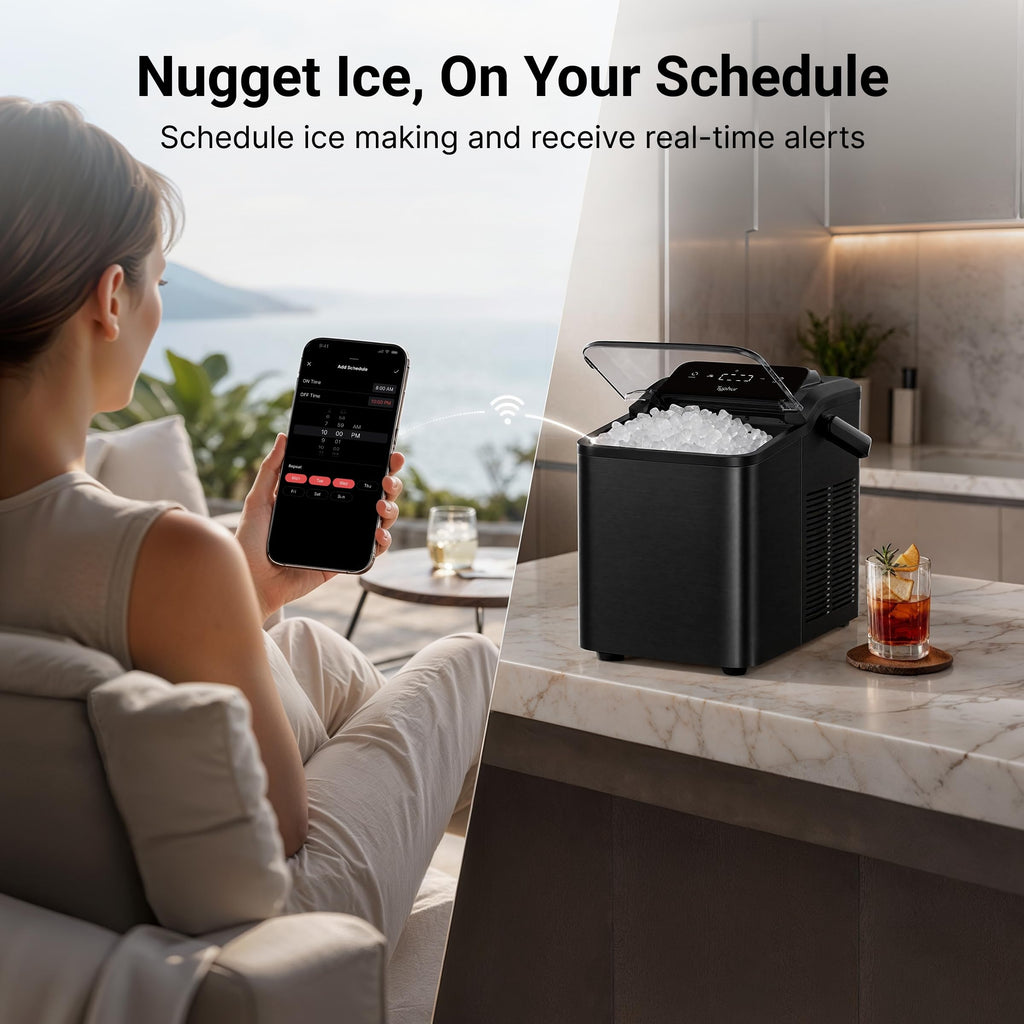 Typhur Smart Nugget Ice Maker Countertop with App Control, Pebble Ice Machine, Portable Pellet Ice Maker with Handle, Self-Cleaning Pump, 8 Cleaners, 35lbs/24H for Home, Kitchen, Office, RV, Silver
