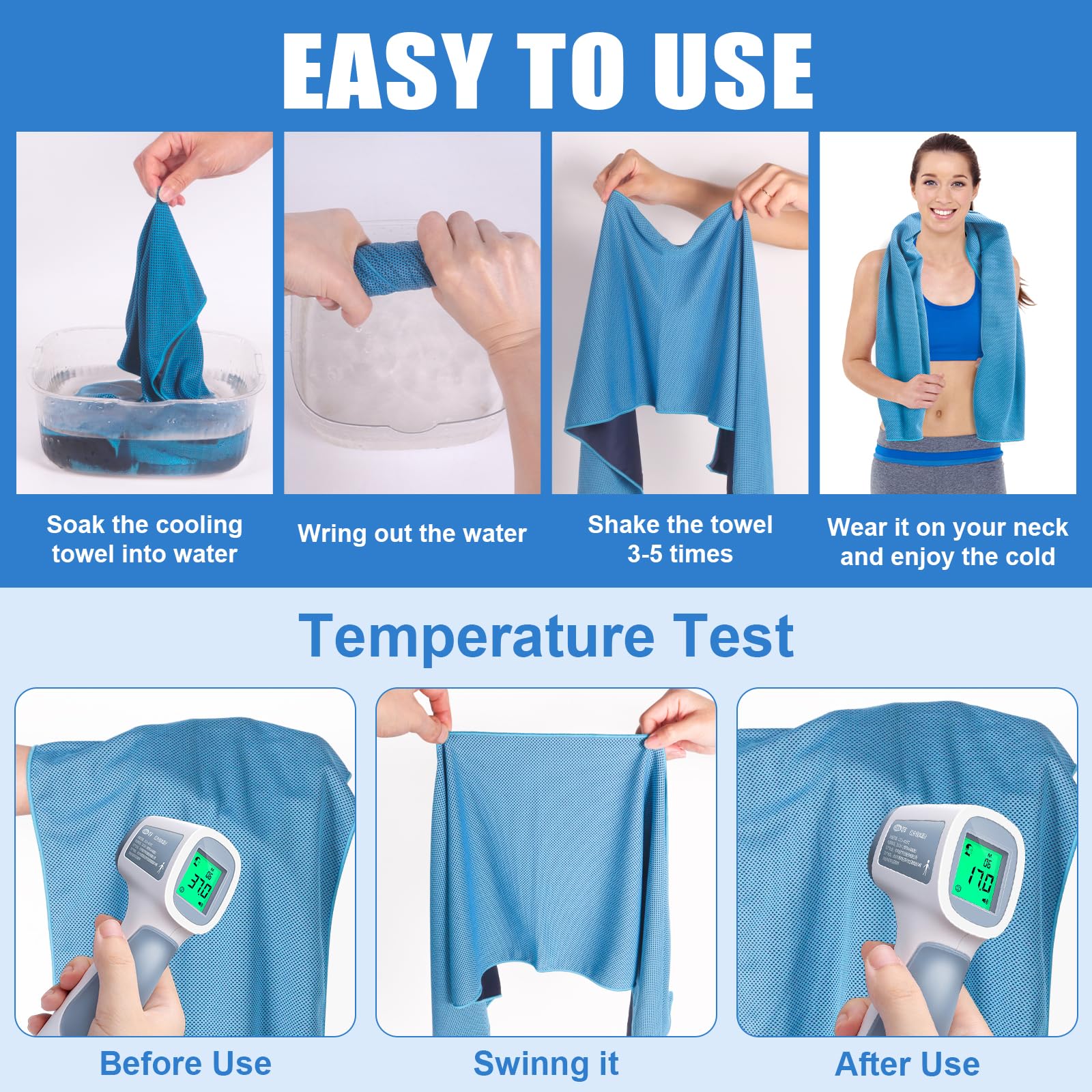 4 Pack Cooling Towel for Gym Fitness Yoga Hiking,Hot Weather Cool Towels Cloth Rags Wrap for Neck Face(4 Pack-02)