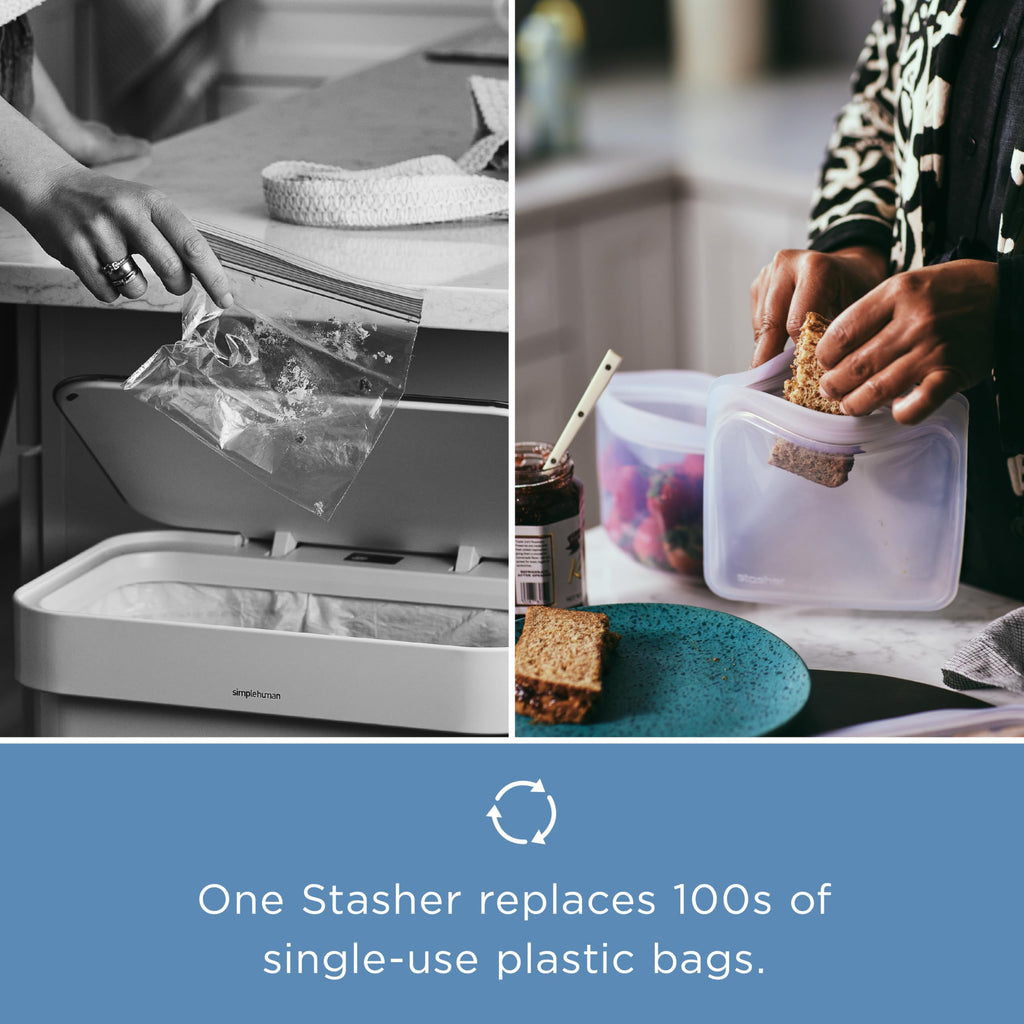 Stasher Silicone Reusable Food Storage Bags, 4-Pack, Reusable Freezer Bags, Microwave, Dishwasher, Oven Safe, Sous Vide, Premium Lunch Containers, Eco Friendly, Snack Bags, Food-safe Silicone, Clear | Reusable Food Bags