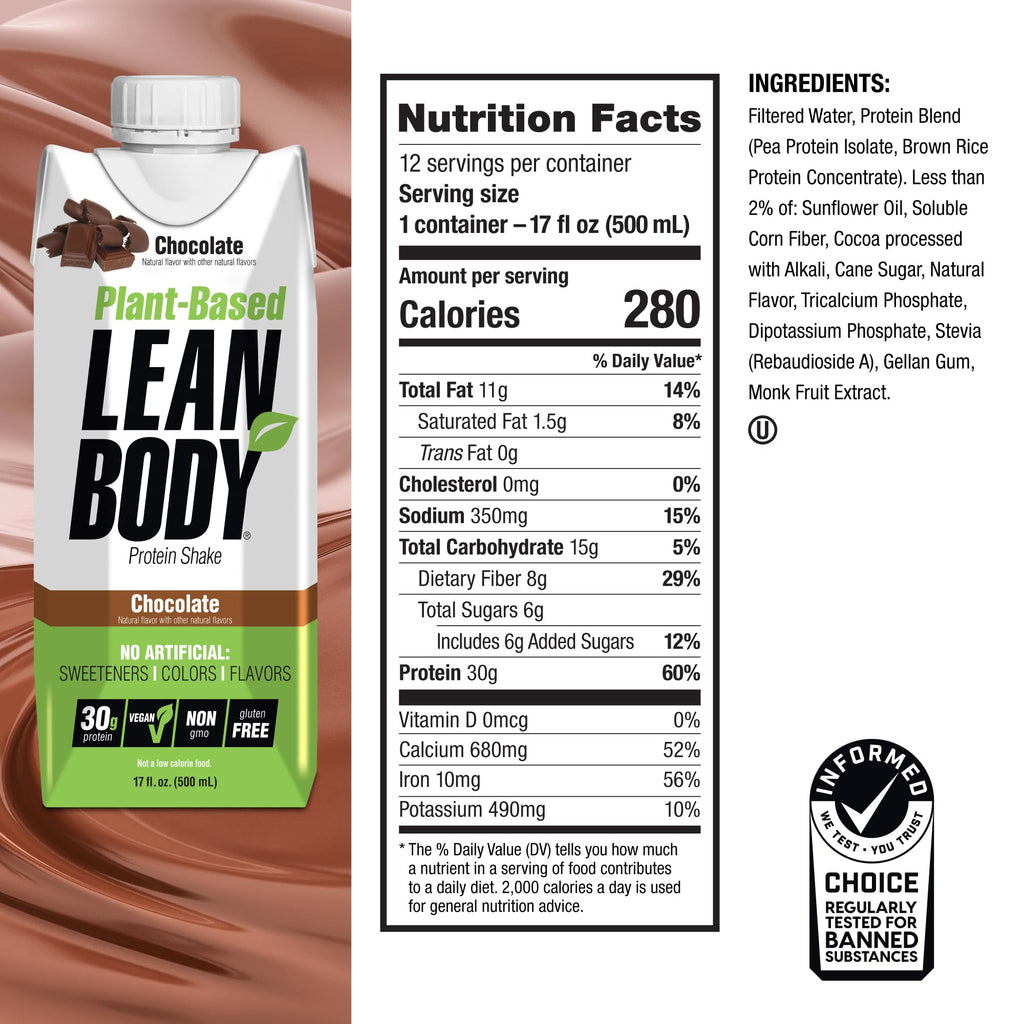 Labrada Lean Body Ready-to-Drink Chocolate Protein Shake, 40g Protein, Whey Blend, 0 Sugar, Gluten Free, 22 Vitamins & Minerals, LABRADA, 17 Fl Oz (Pack of 12)