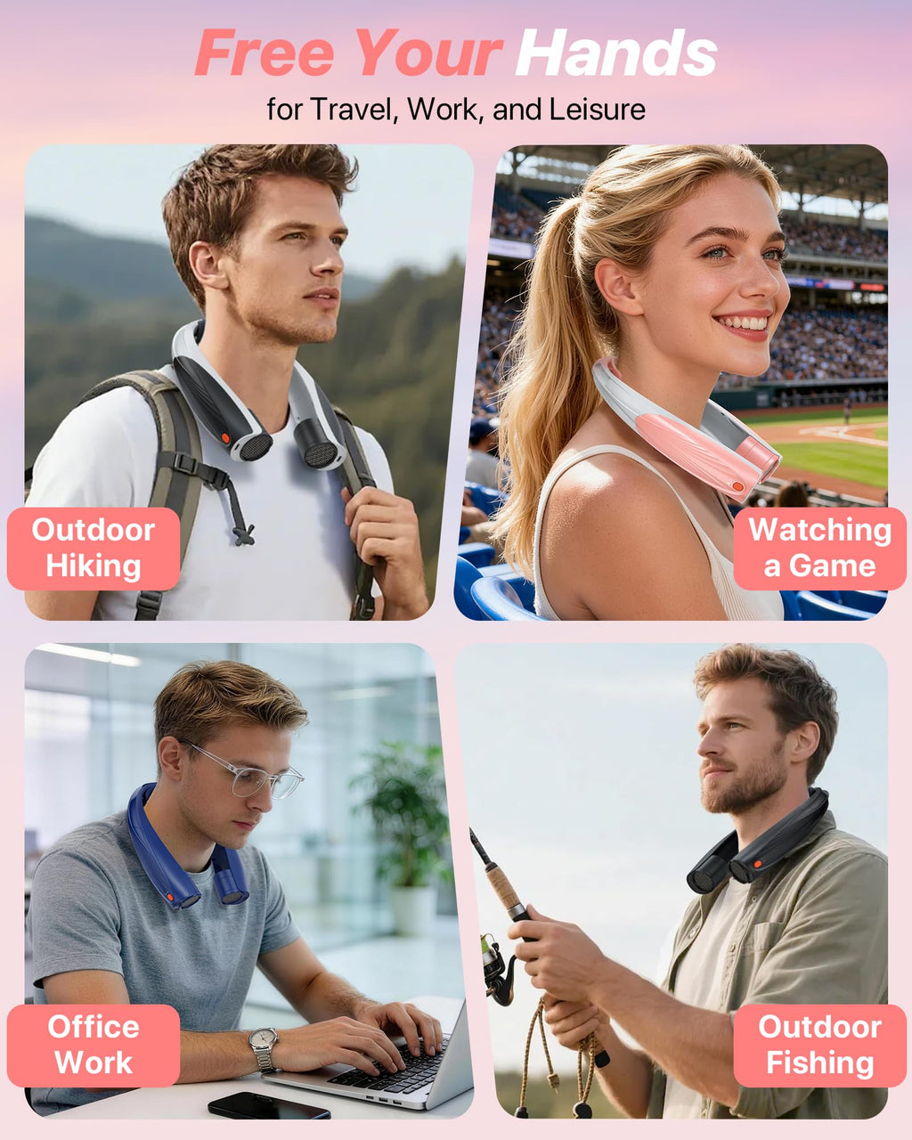 Kesguar Portable Neck Fan, 20H RunTime Cooling Fan, 6 Speeds 360° Airflow Personal Fan, Rechargeable Hands Free with 6000mAh Battery Wearable Fan Gifts for Women Men Outdoor Travel Camping