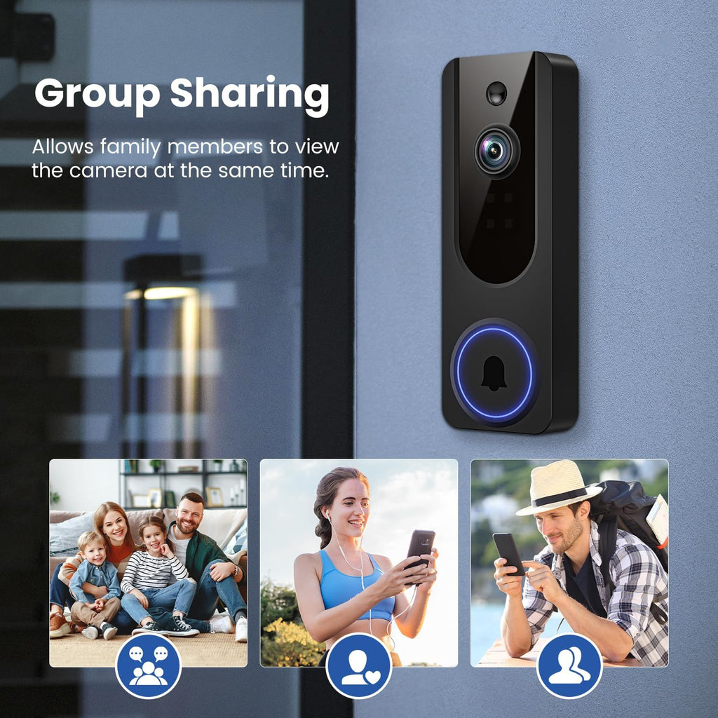 1080p WiFi Video Doorbell Camera Wireless, Battery Powered, AI Human and Motion Detection, 2 Way Talk, Night Vision, Cloud Storage, 2.4G WiFi Only, Indoor/Outdoor Surveillance