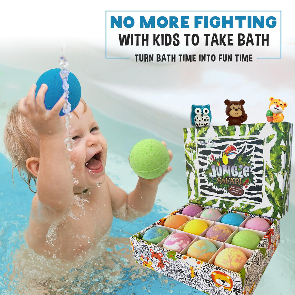 Bath Bombs for Kids with Surprise Inside - Organic, Gentle & Kid Friendly Bubble Bath Fizzies with Toys Inside. Spa Bath Fizz Balls Kit. Fizzy Balls w/Rich Bubbles, Birthday Gifts for Boys, Girls