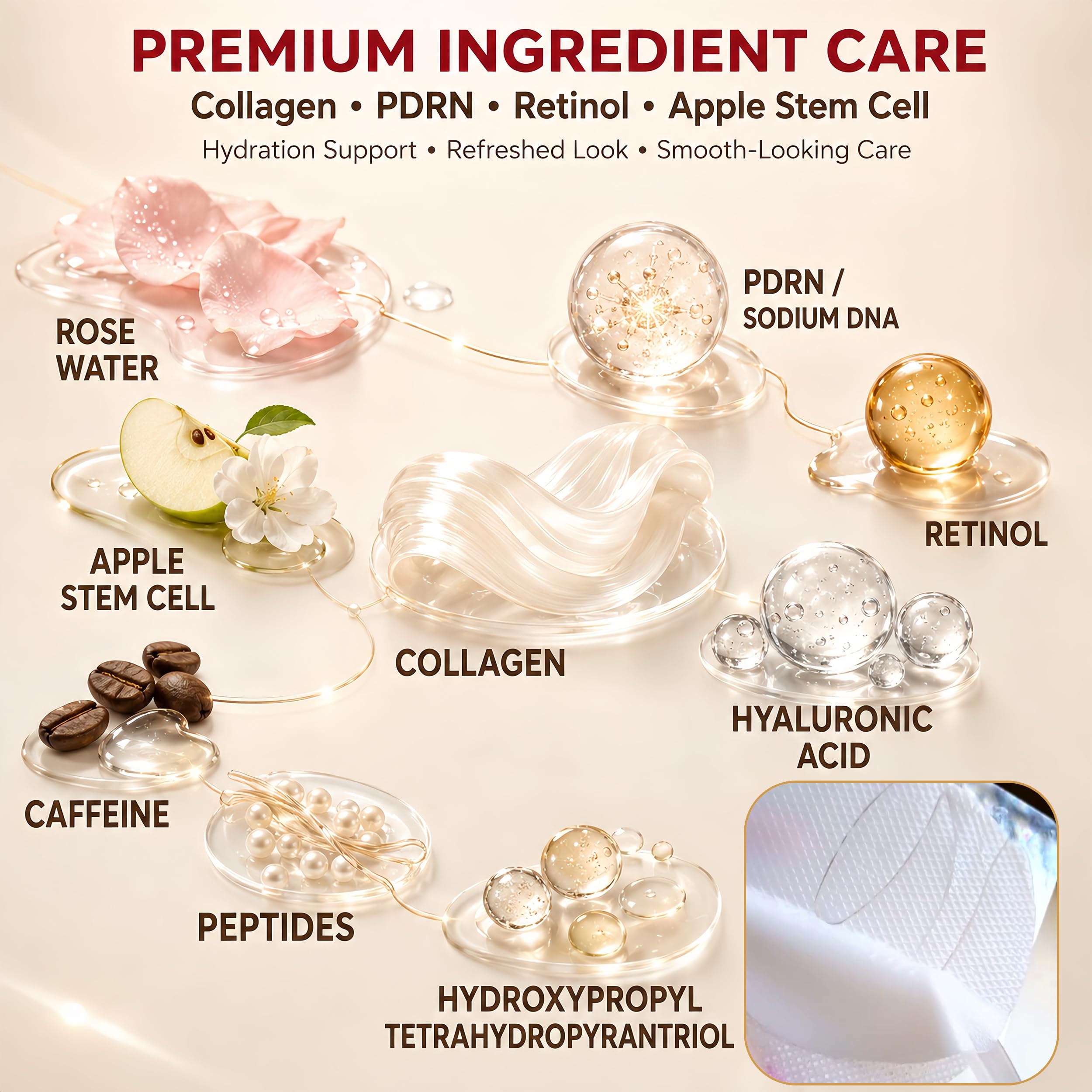 GONIM Under Eye Patches for Puffy Eyes and Dark Circles, Collagen, Eye Mask | Caffeine eye patches for women, retinol PDRN hydrogel under eye mask, hydrating care for dry fine lines, 360° fit, 4 pairs