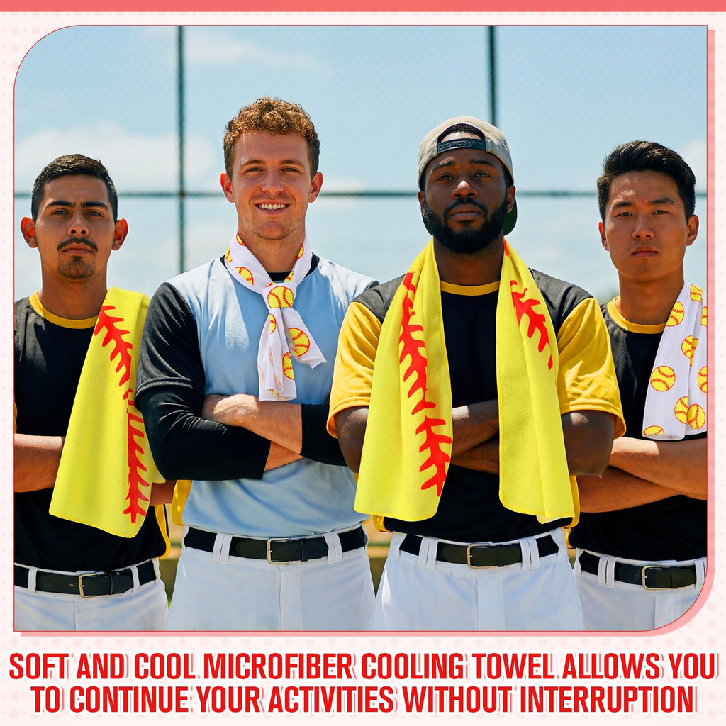 Mindsoft 12 Set Softball Cooling Towels for Sports Team Gifts with Carrying Pouch 30 x 9 Inch Softball Towels Bulk Microfiber Ice Cooling Rags for Birthday Party Favors Swag Bag Stuffers