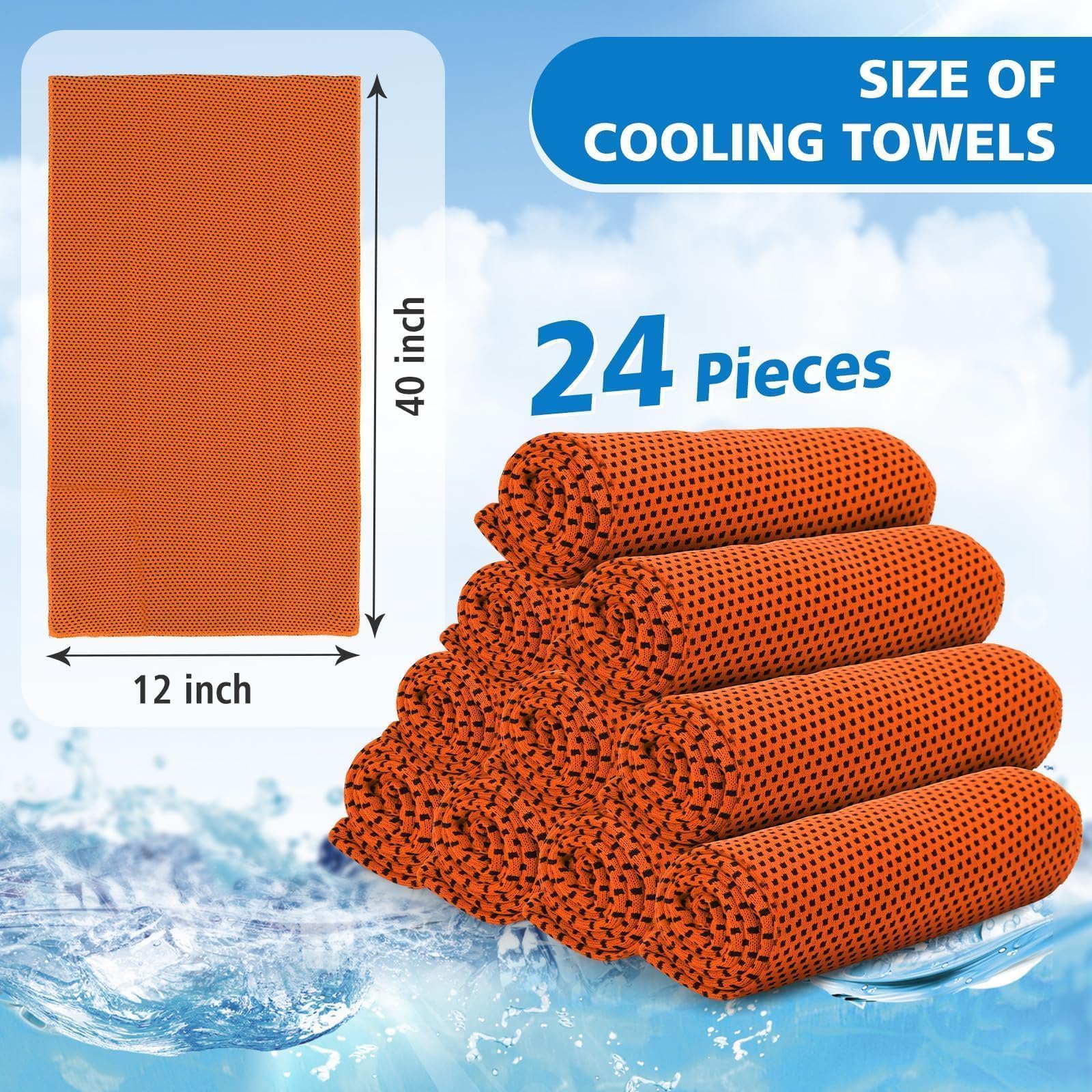 24 Pack Cooling Towels Bulk for Neck and Face 40"x12" Ice Cooling Sweat Rags Microfiber Soft Breathable Soft Chilly Towel for Yoga Golf Sport Running