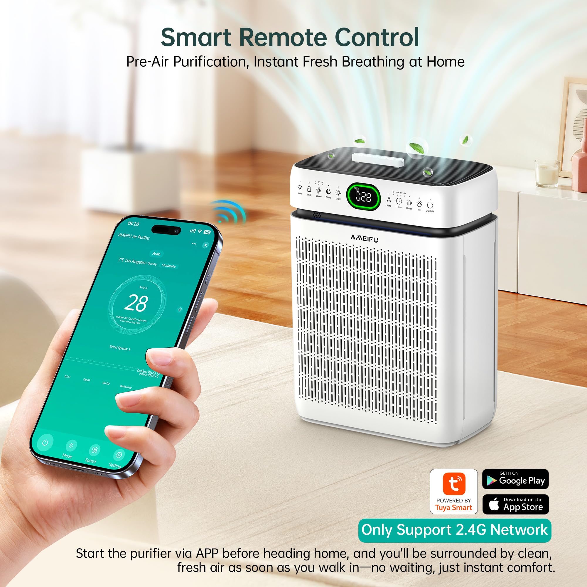 Air Purifiers for Home Large Room Up to 3500 Sq Ft with Washable Filters,Double-Sided HEPA with PM 2.5 Display Air Quality Sensor,Smart WiFi APP,Air Cleaner for Pets,Hair,Dust,Smoke,Dorm room,Office