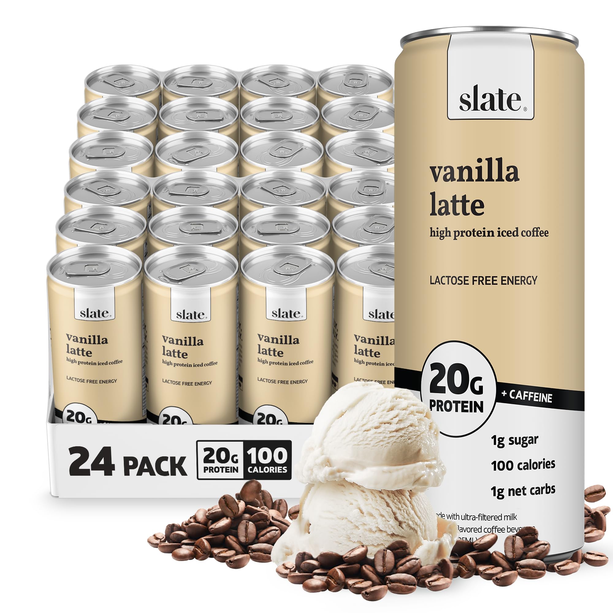 Slate Milk High Protein Milk Shake (Classic Chocolate) 12 Cans, 11 fl oz | Lactose Free - 20g Protein - 1g Sugar - 100 Calories - 2g Net Carbs - No Added Sugar - Natural, Breakfast Boost, Post Workout