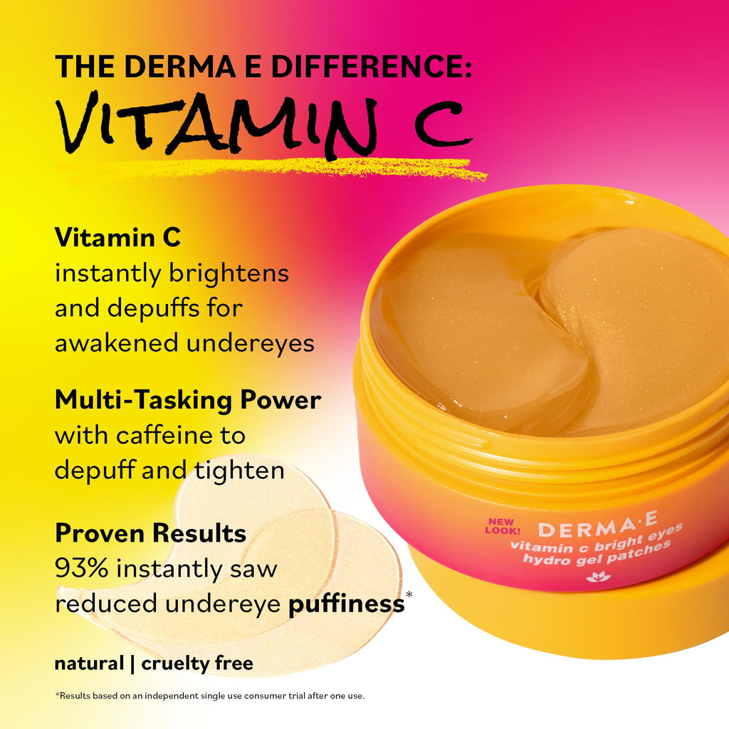 Derma E Vitamin C Bright Eyes Hydro Gel Under Eye Patches for Dark Circles (60 Ct, 30 Pairs) Allantoin, Caffeine & Vitamin B3, Eye Patches for Fine Lines, Wrinkles, Dark Circles & Puffy Eyes