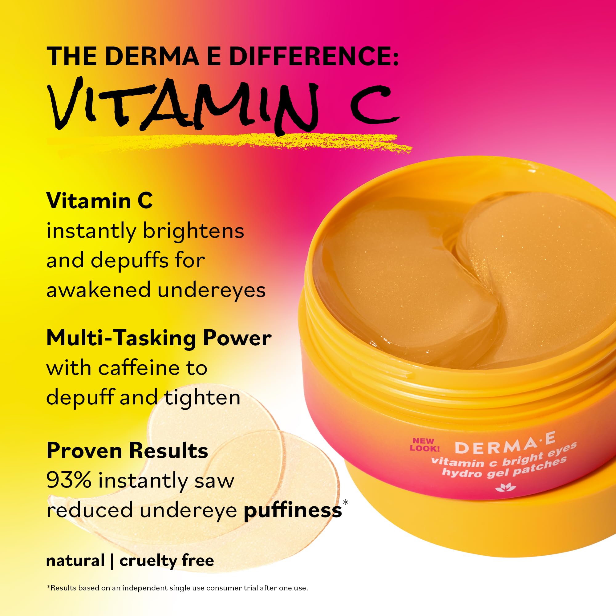 Derma E Vitamin C Bright Eyes Hydro Gel Under Eye Patches for Dark Circles (60 Ct, 30 Pairs) Allantoin, Caffeine & Vitamin B3, Eye Patches for Fine Lines, Wrinkles, Dark Circles & Puffy Eyes