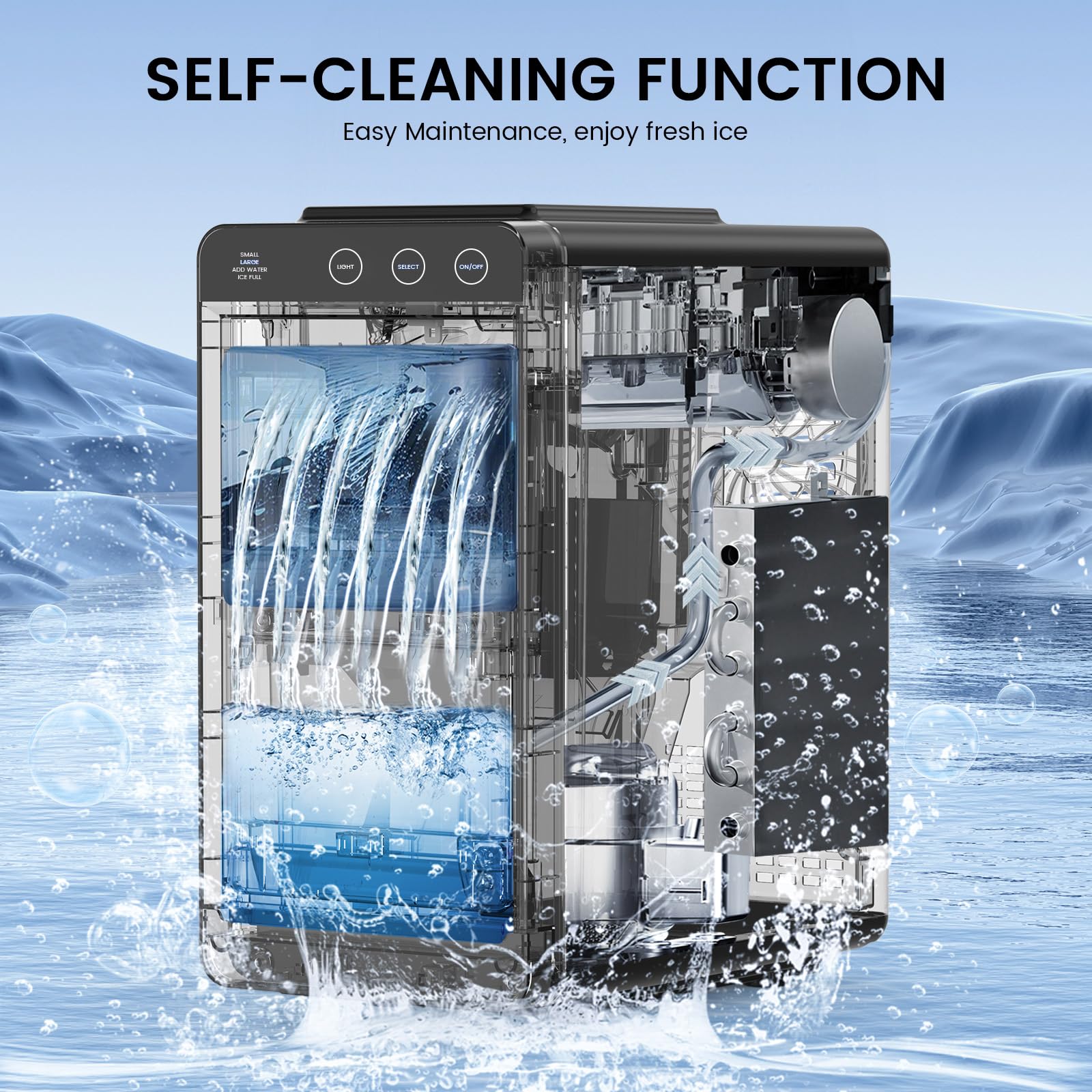 COWSAR Ice Maker Countertop, Portable Ice Machine with Self-Cleaning, 26.5 lbs/24Hrs, 8 Ice Cubes in 6 Mins, Ice Basket and Scoop, Ideal for Home, Kitchen, Bar, Camping
