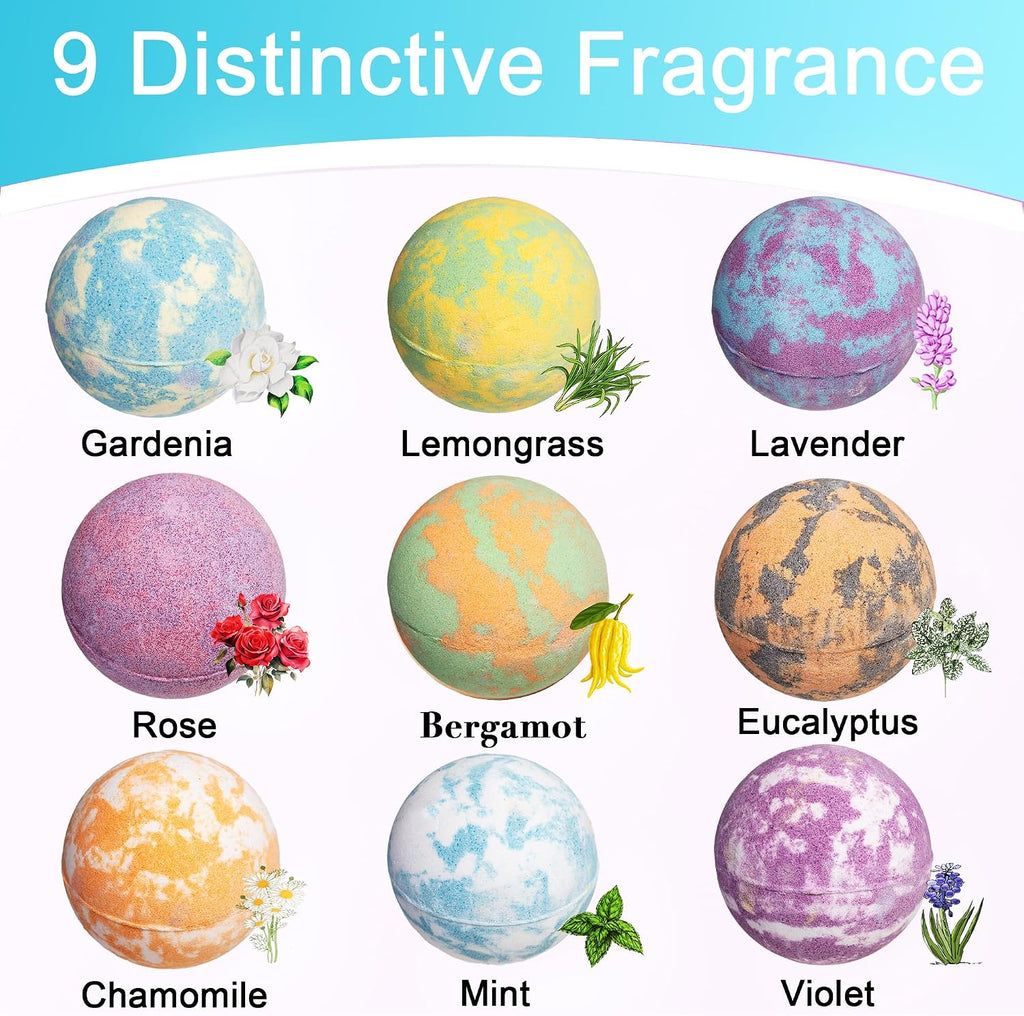Bath Bombs for Women, 9pcs Handmade Bubble Bath Bombs with Natural Essential Oils, Wonderfull Gift for Women, as Well as Nice Valentine's Day or Birthday Gift for Wife and Girlfriend