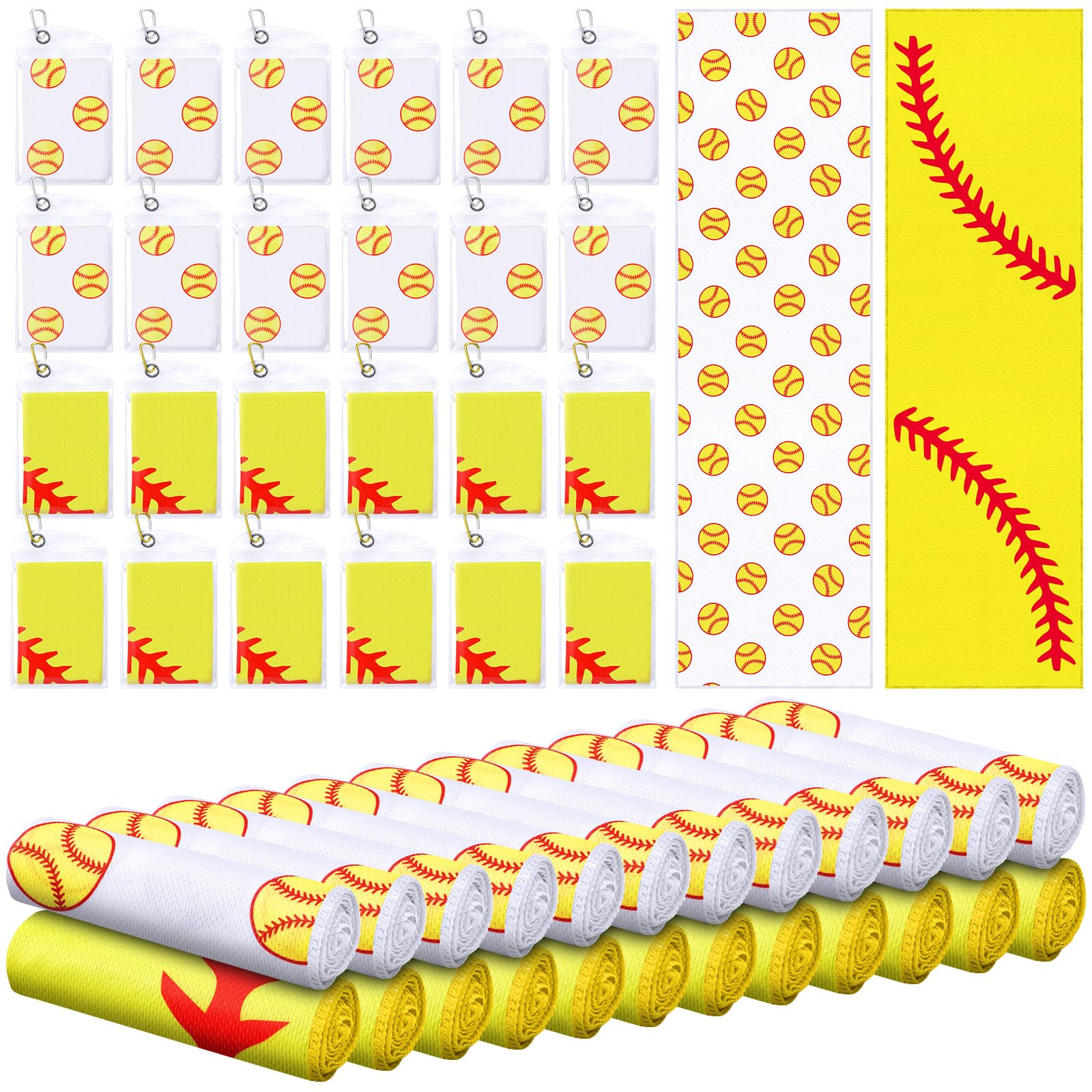 Mindsoft 12 Set Softball Cooling Towels for Sports Team Gifts with Carrying Pouch 30 x 9 Inch Softball Towels Bulk Microfiber Ice Cooling Rags for Birthday Party Favors Swag Bag Stuffers