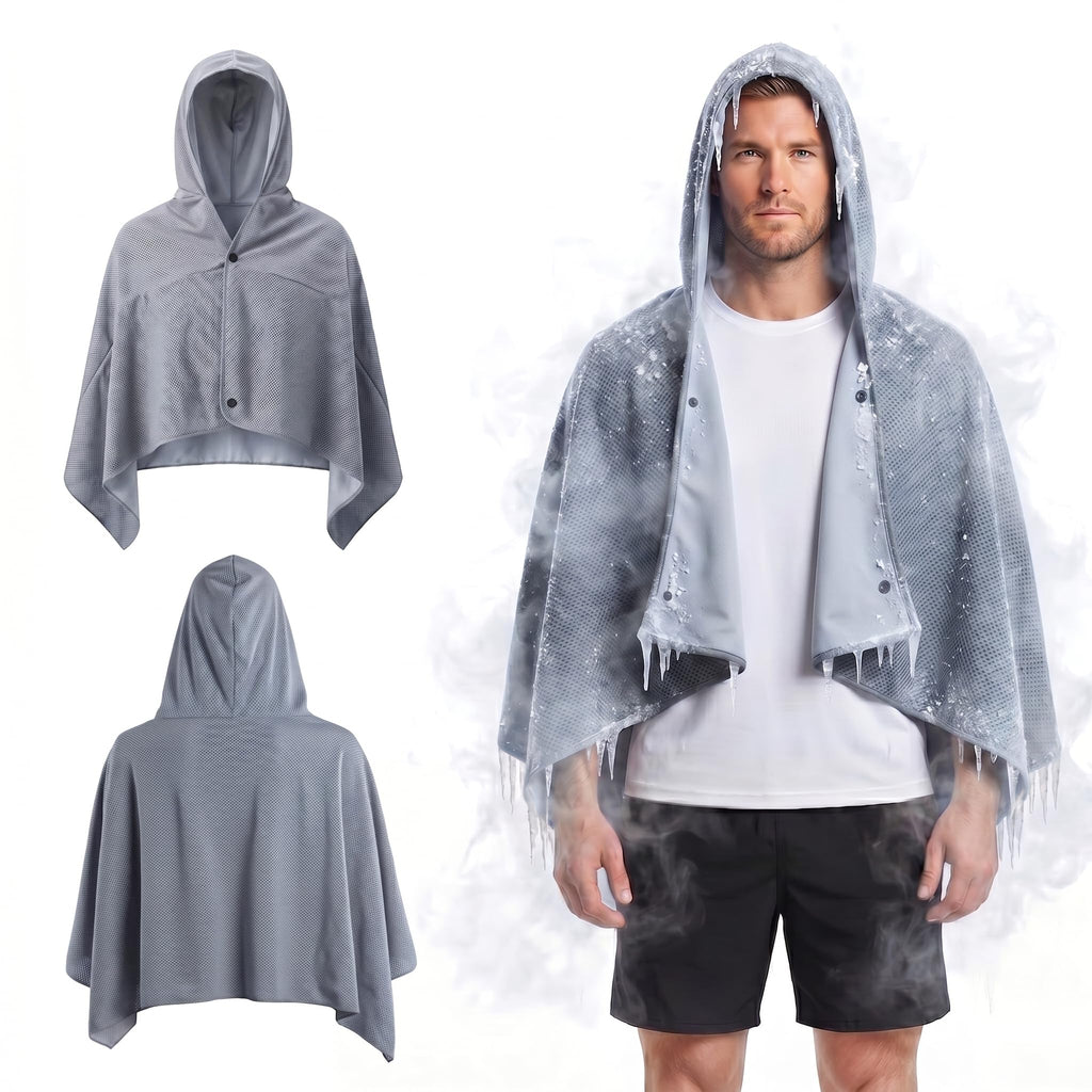 Cooling Hooded Beach Towel Cloak for Men Women -UPF 50+ Sun Proteciton Double Layer PVA Fabric Sweat-Absorbent Cool Towel Cape, Instant Cooling Soft Ice Towelfor Beach Yoga Camping (Blue)