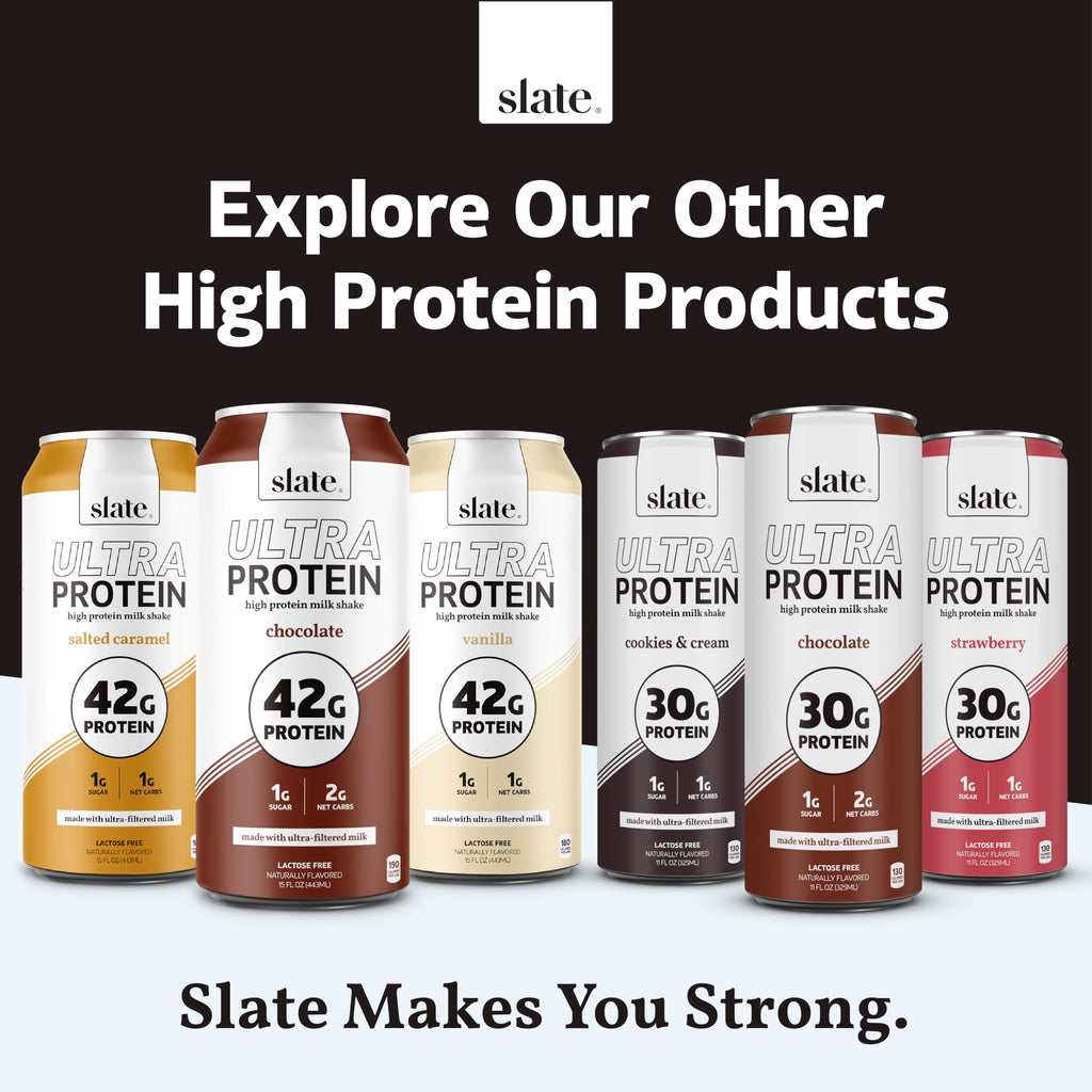 Slate Milk High Protein Milk Shake (Classic Chocolate) 12 Cans, 11 fl oz | Lactose Free - 20g Protein - 1g Sugar - 100 Calories - 2g Net Carbs - No Added Sugar - Natural, Breakfast Boost, Post Workout