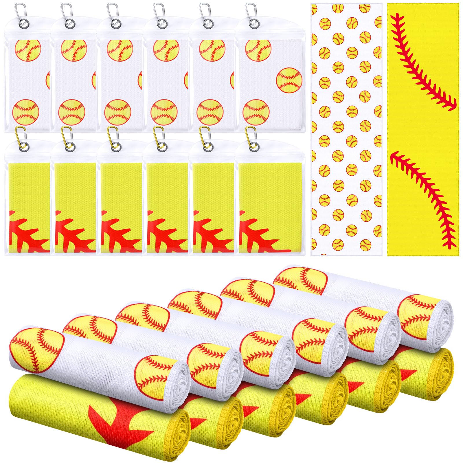 Mindsoft 12 Set Softball Cooling Towels for Sports Team Gifts with Carrying Pouch 30 x 9 Inch Softball Towels Bulk Microfiber Ice Cooling Rags for Birthday Party Favors Swag Bag Stuffers