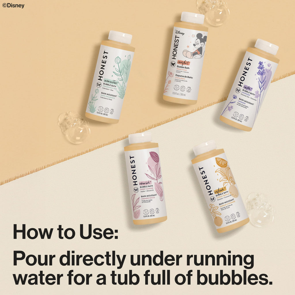 The Honest Company Foaming Bubble Bath & Baby Wash, Tear-Free, Hypoallergenic, Natural Formula, Lavender Calm Scent, 12 fl oz