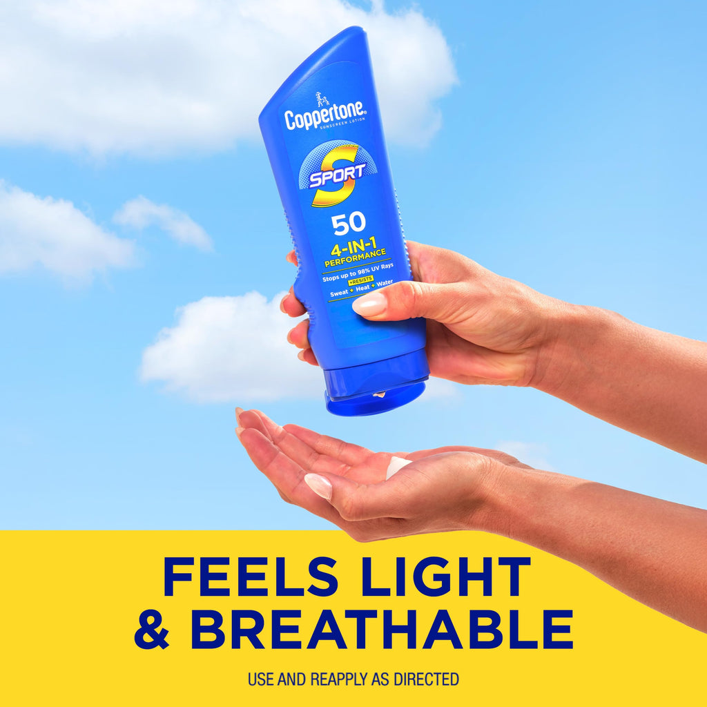 Coppertone SPORT Sunscreen Lotion Broad Spectrum SPF 50, Water Resistant 80 Minutes, UVA/UVB Protection, Moisturizing Formula with Vitamin E, 7 Fluid Ounce