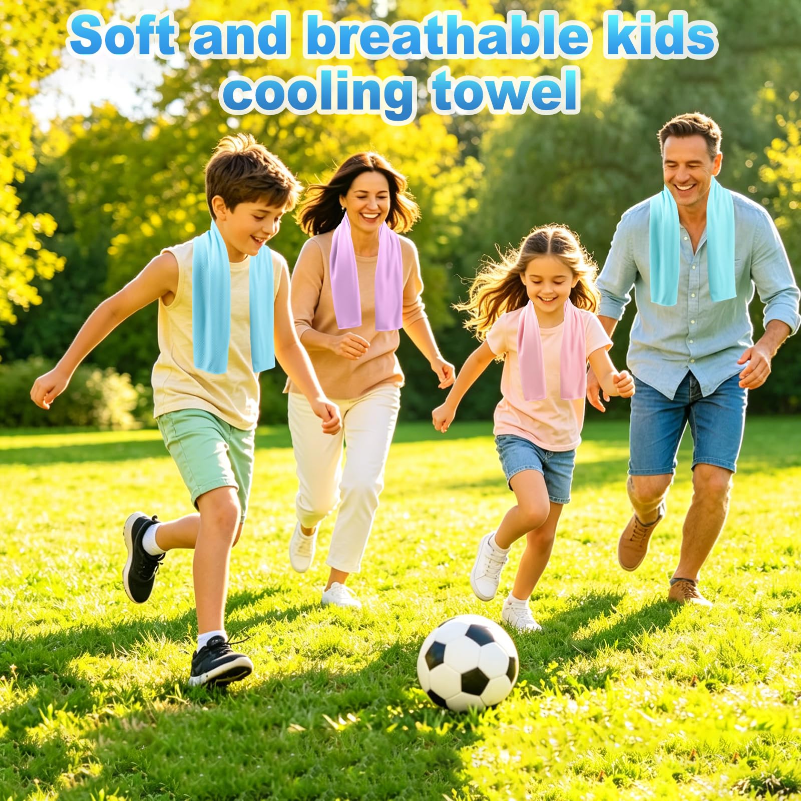 BobbleT 4 Pack Kids Cooling Towels, 30" x 9", Mini Cooling Towels for Neck and Face, Soft Breathable Cooling Neck Wraps for Girls, Ideal for Sports, School, Summer Camp & Outdoor Use