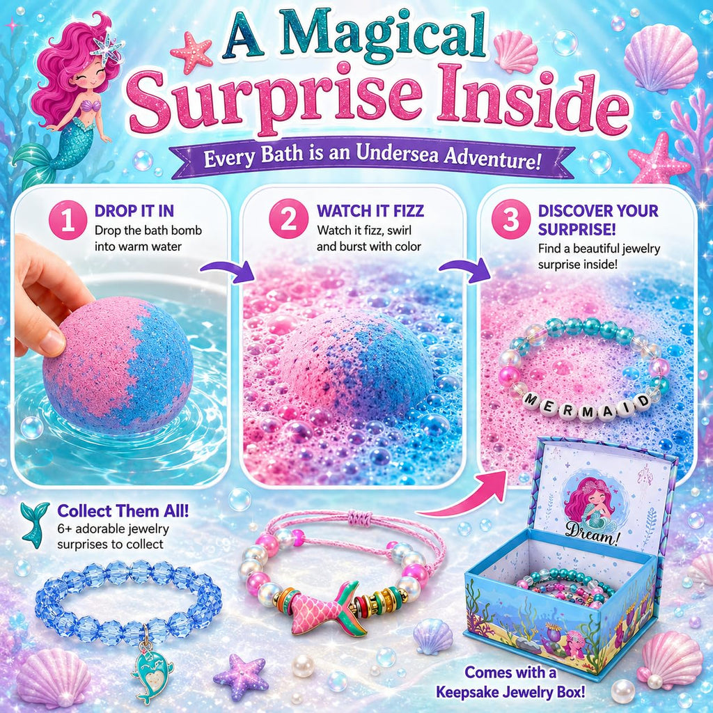 Bath Bombs for Kids with Surprise Inside - Organic, Gentle & Kid Friendly Bubble Bath Fizzies with Toys Inside. Spa Bath Fizz Balls Kit. Fizzy Balls w/Rich Bubbles, Birthday Gifts for Boys, Girls