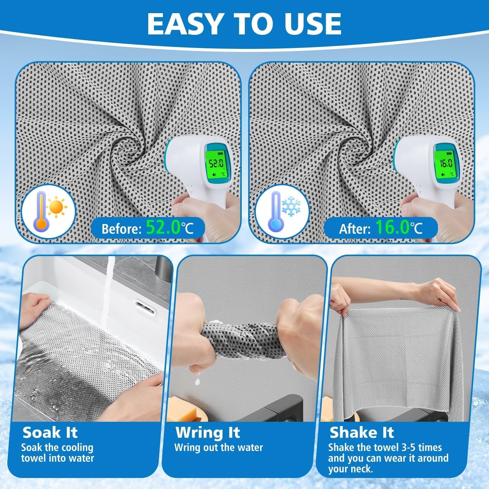 24 Pack Cooling Towels Bulk for Neck and Face 40"x12" Ice Cooling Sweat Rags Microfiber Soft Breathable Soft Chilly Towel for Yoga Golf Sport Running