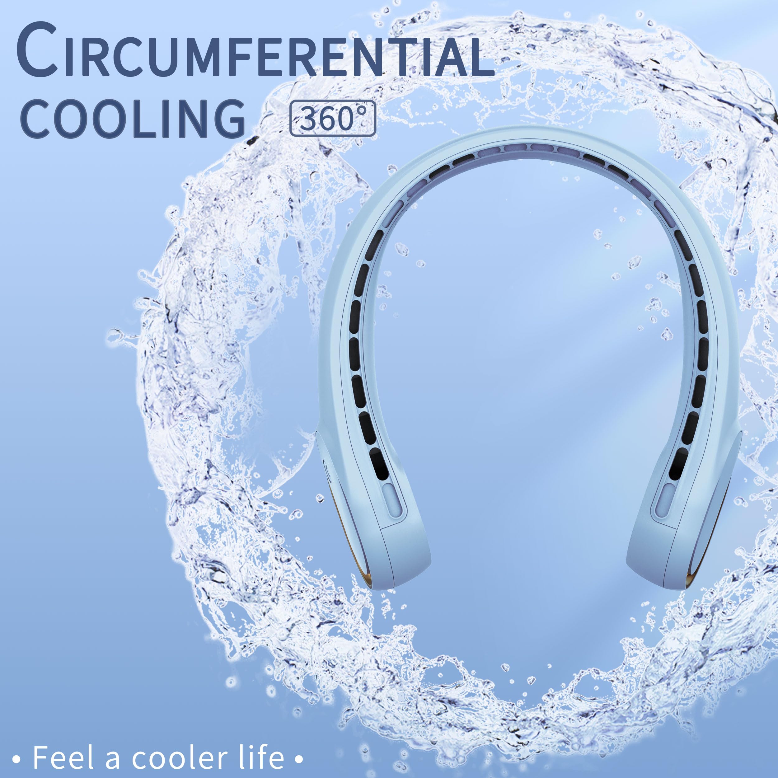 FrSara Neck Fan, Portable Personal Fan Strong Wind, 4000mAh, Air Volume,360° Cooling, No Hair Twisting, Air Volume On 2 Sides, Non-Slip, Quick Charge, Long Use Time, Gift for Women, Men, Birthday