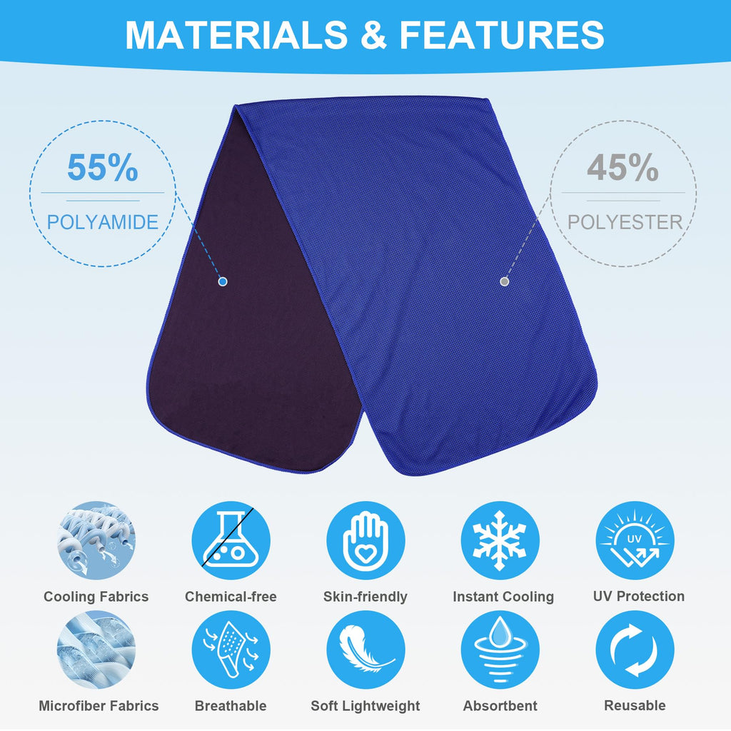 4 Pack Cooling Towels for Neck and Face(40"x12"), Cooling Neck Wraps, Ice Towel for Hot Weather, Soft Breathable Gym Towel, Cool Towel for Workout, Camping, Yoga, Sport, Running