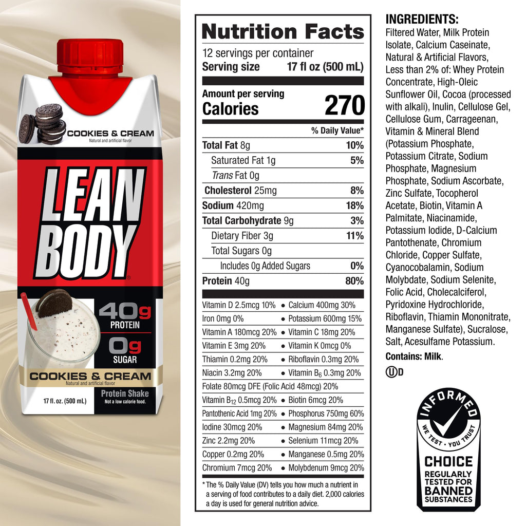Labrada Lean Body Ready-to-Drink Chocolate Protein Shake, 40g Protein, Whey Blend, 0 Sugar, Gluten Free, 22 Vitamins & Minerals, LABRADA, 17 Fl Oz (Pack of 12)