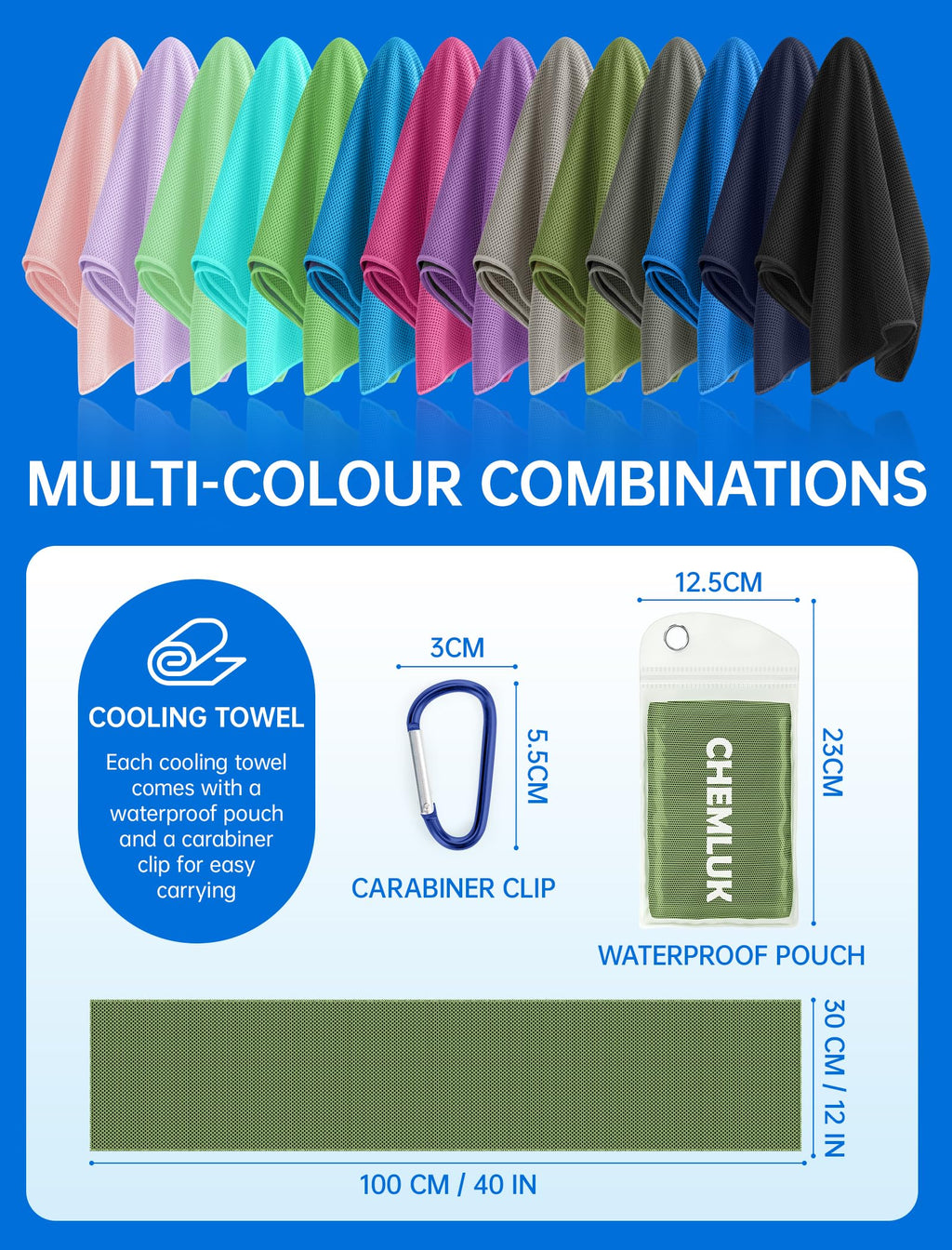 Cooling Towels for Neck and Face: Instant Cool Towel for Hot Weather UPF 50 Quick Dry Microfiber Sweat Towel for Gym Sports Workout Travel - 40"x12", 4 Packs Multicoloured