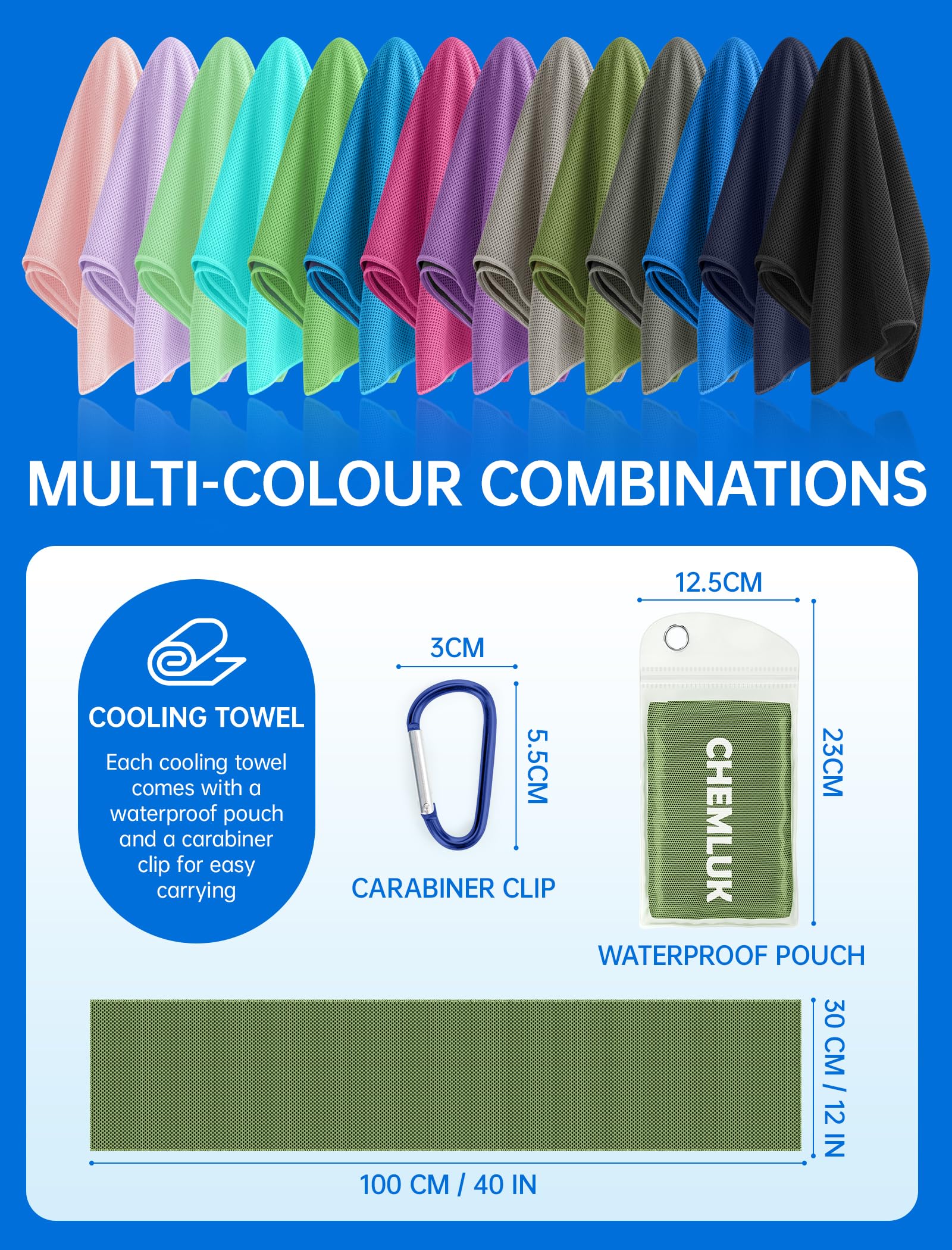 Cooling Towels for Neck and Face: Instant Cool Towel for Hot Weather UPF 50 Quick Dry Microfiber Sweat Towel for Gym Sports Workout Travel - 40"x12", 4 Packs Multicoloured