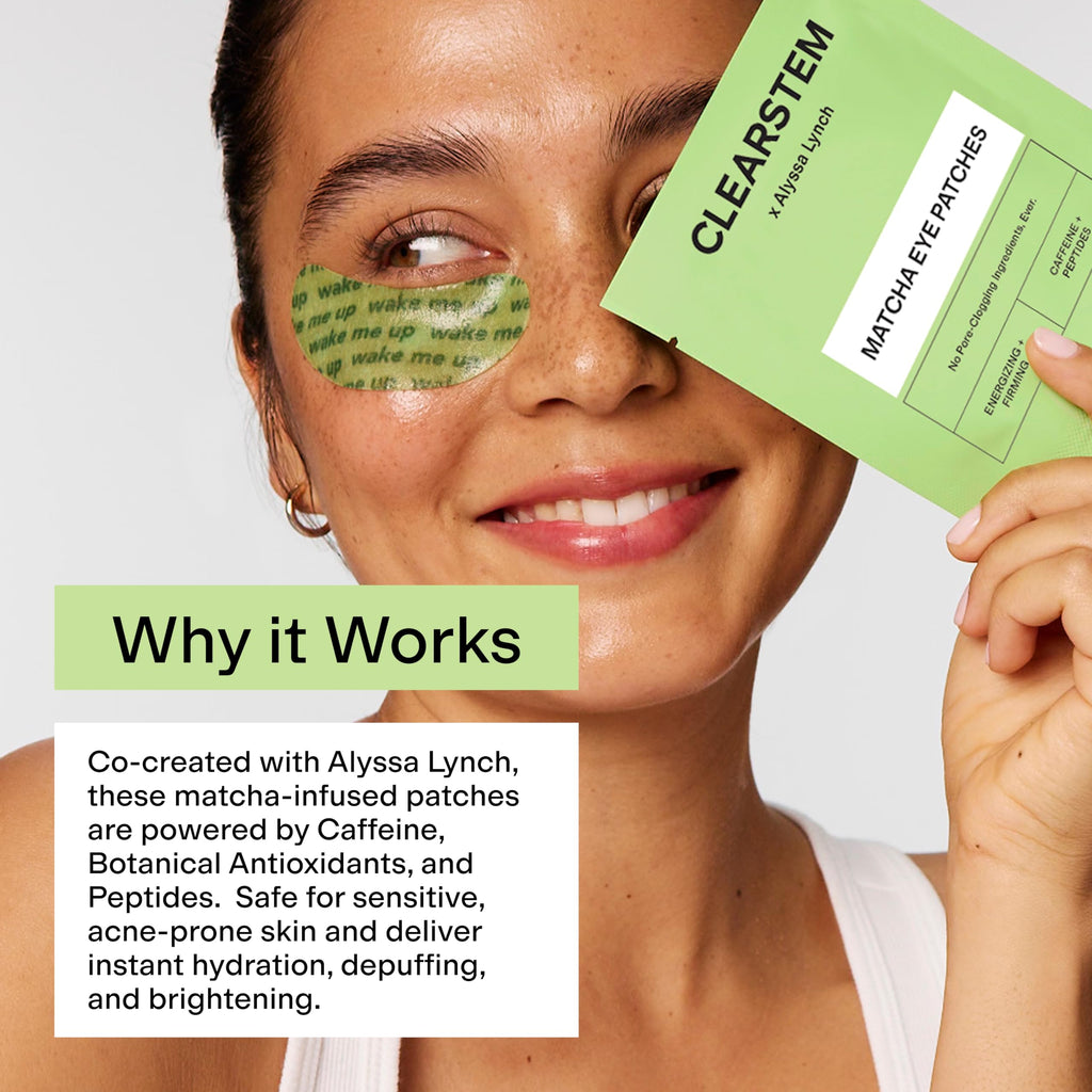CLEARSTEM EYE CANDY Matcha Under Eye Patches - Eye Masks for Dark Circles and Puffiness, No Slip Patches with Caffeine, Peptides and Botanical Blend - Lightweight Under Eye Depuffer Care - 7 Pairs