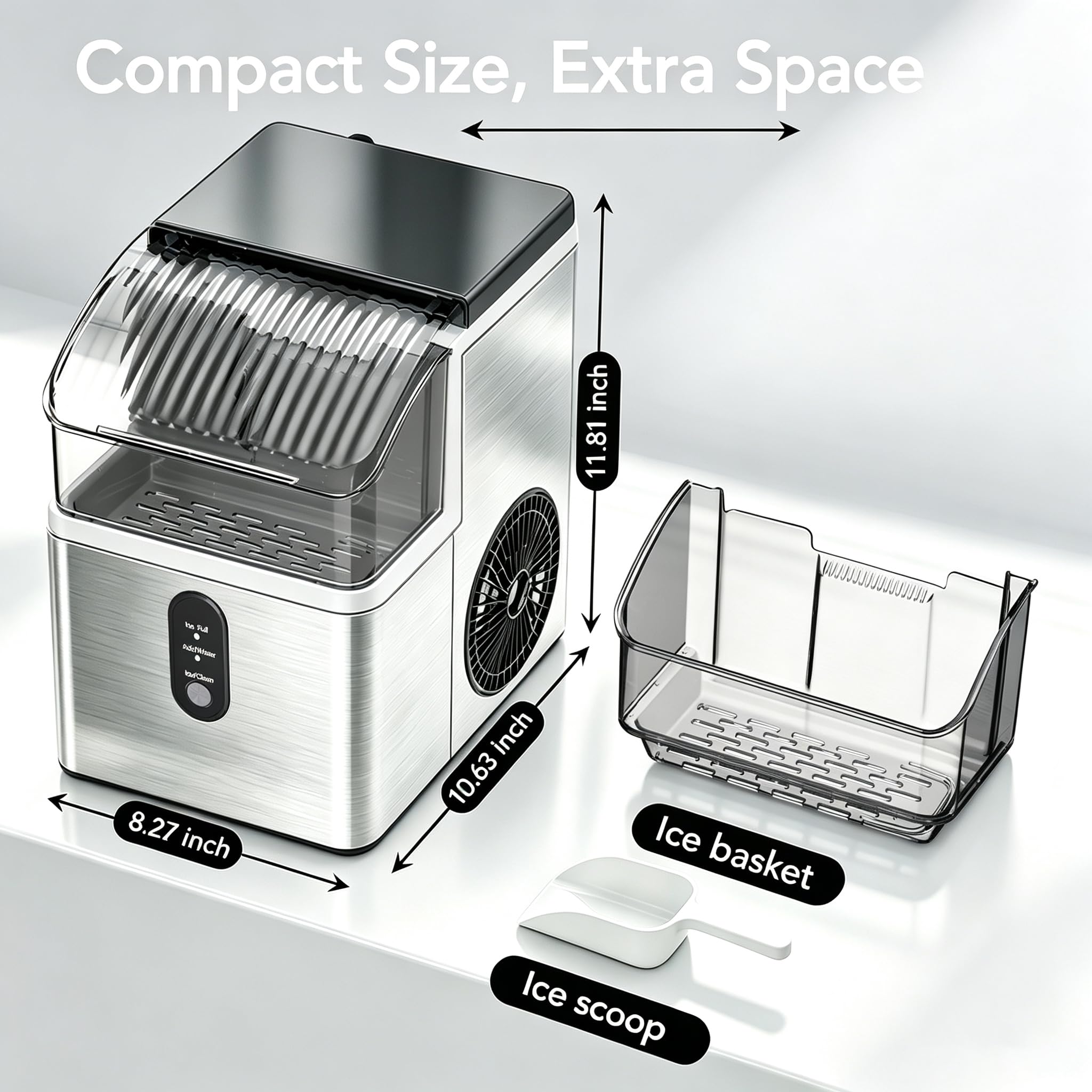 COWSAR Ice Maker Countertop, Portable Ice Machine with Self-Cleaning, 26.5 lbs/24Hrs, 8 Ice Cubes in 6 Mins, Ice Basket and Scoop, Ideal for Home, Kitchen, Bar, Camping