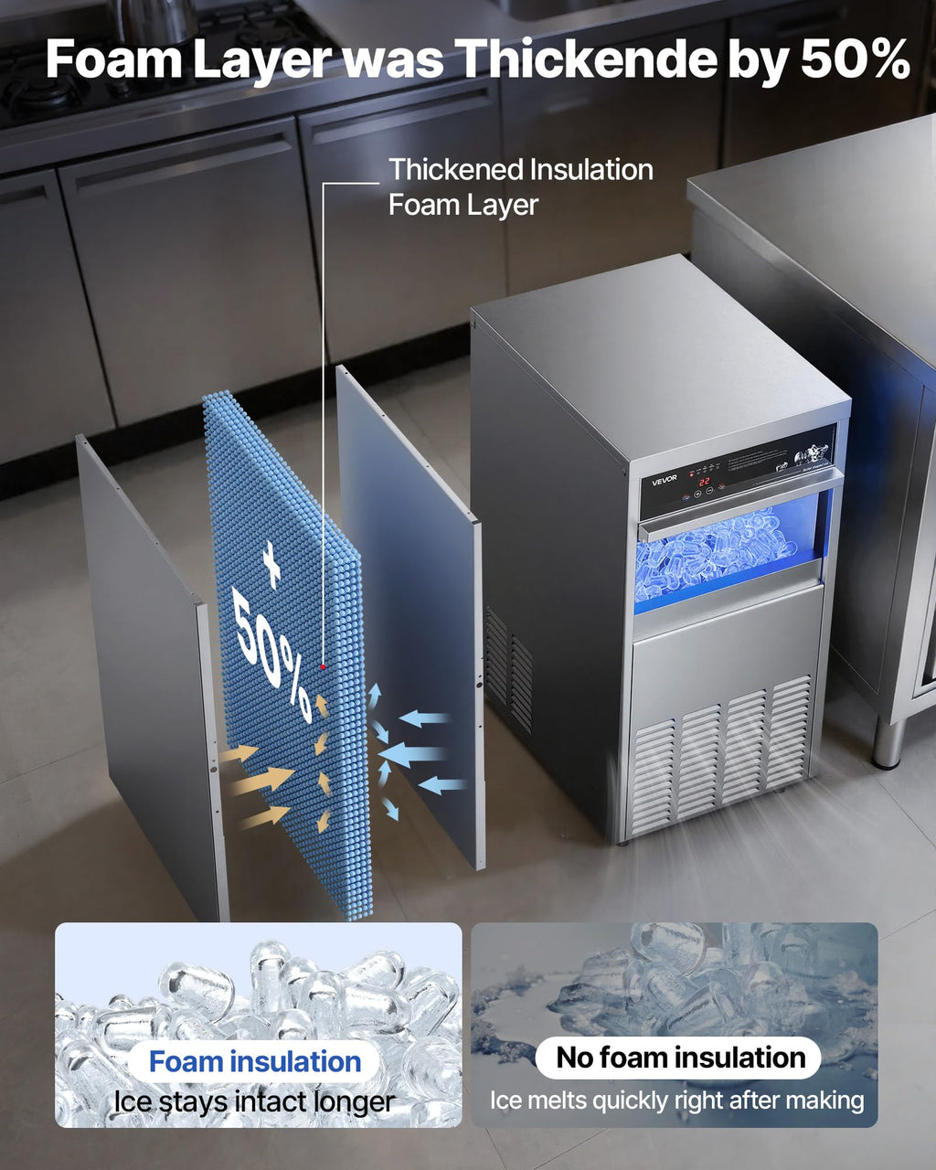 VEVOR Commercial Ice Maker Machine, 80 lbs/24h with 13 lbs Storage Capacity, Countertop/Freestanding/Under Counter, Stainless Steel Ice Maker with LED Display & Self-Cleaning, for Home Bar Restaurant