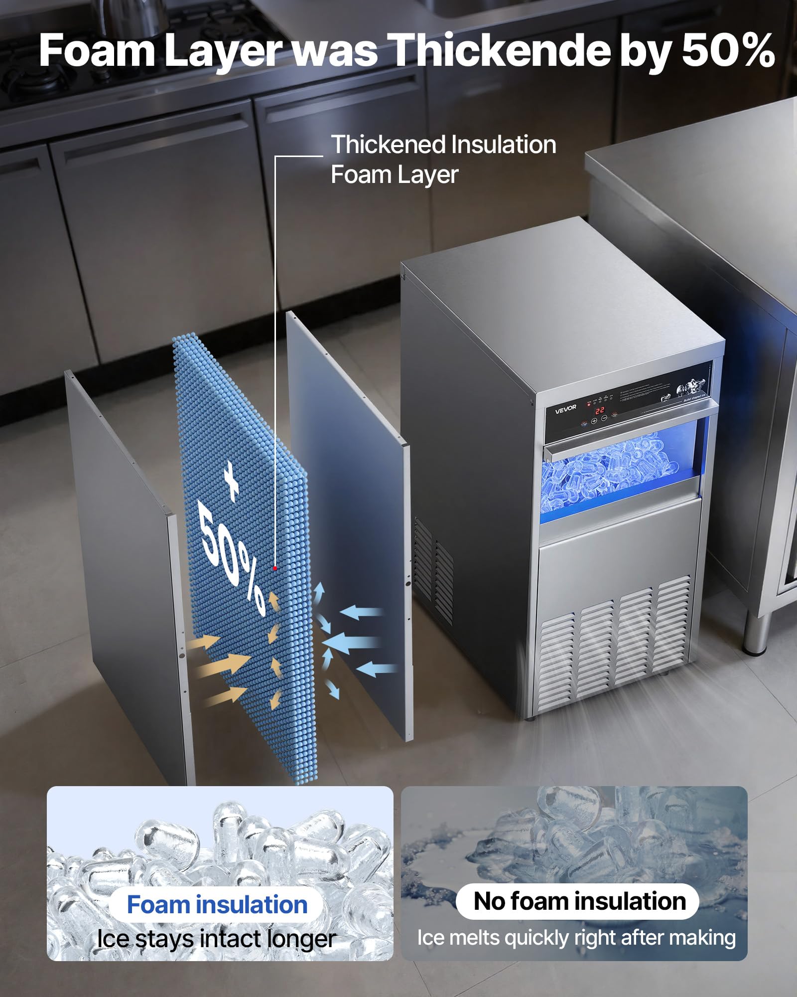 VEVOR Commercial Ice Maker Machine, 80 lbs/24h with 13 lbs Storage Capacity, Countertop/Freestanding/Under Counter, Stainless Steel Ice Maker with LED Display & Self-Cleaning, for Home Bar Restaurant