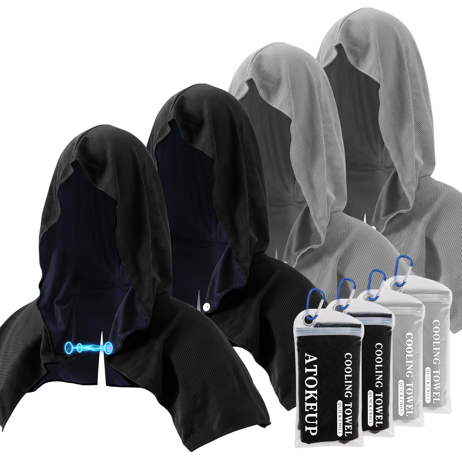 3 Pack Cooling Hoodie Towels for Neck and Face, Ice Towels for Hot Weather | UPF 50 Sun Protection & Instant Cooling, Soft Breathable Towel for Sport, Work Out, Gym, Camping & More Activities