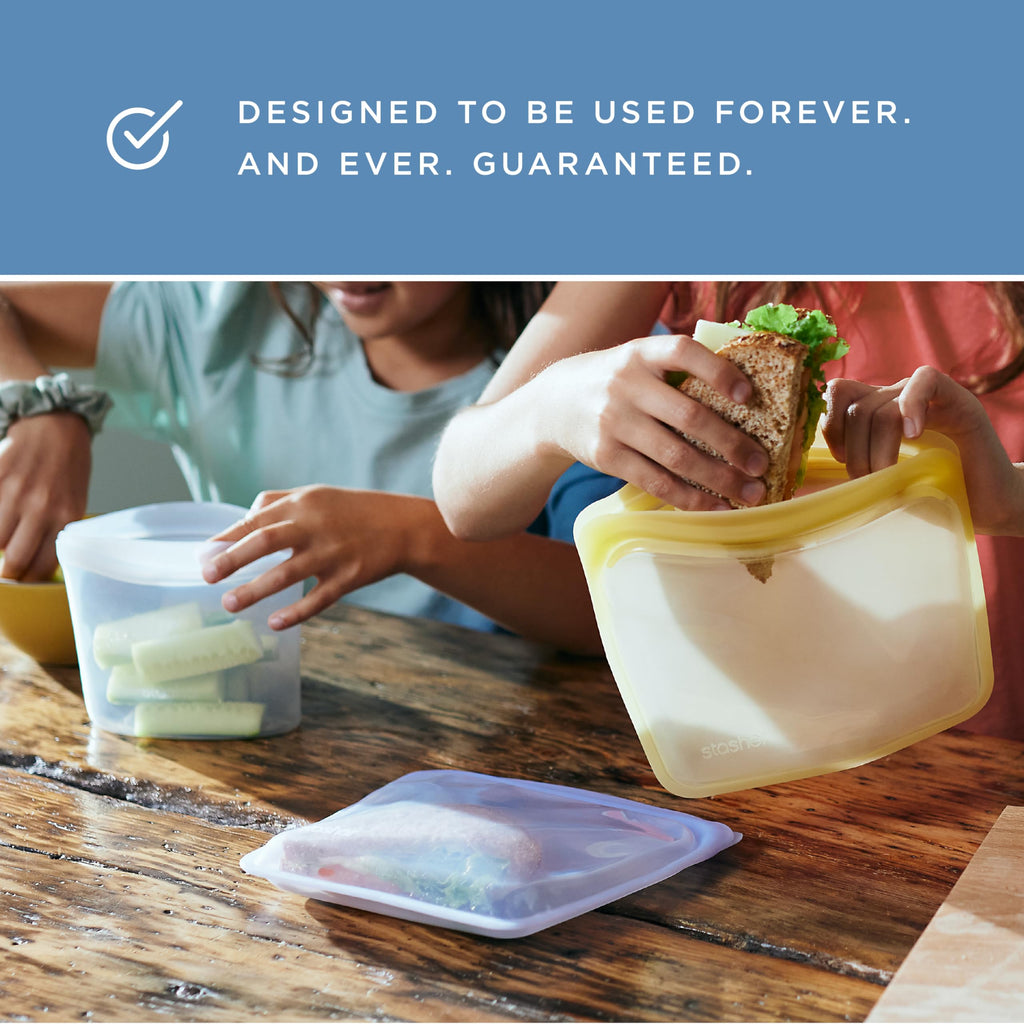Stasher Silicone Reusable Food Storage Bags, 4-Pack, Reusable Freezer Bags, Microwave, Dishwasher, Oven Safe, Sous Vide, Premium Lunch Containers, Eco Friendly, Snack Bags, Food-safe Silicone, Clear | Reusable Food Bags