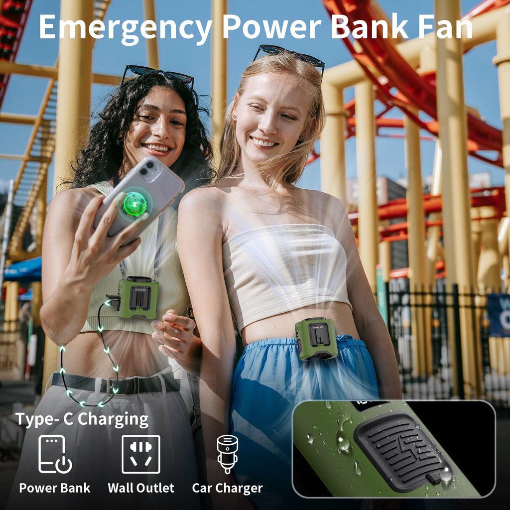 Socool 10000mAh Portable Waist Fan Clip on Wearable Belt Personal Fan Rechargeable Battery operated With 5 Speeds & Flashlight Neck Hands-Free 40H Cooling For Outdoor Camping Travel (Black)
