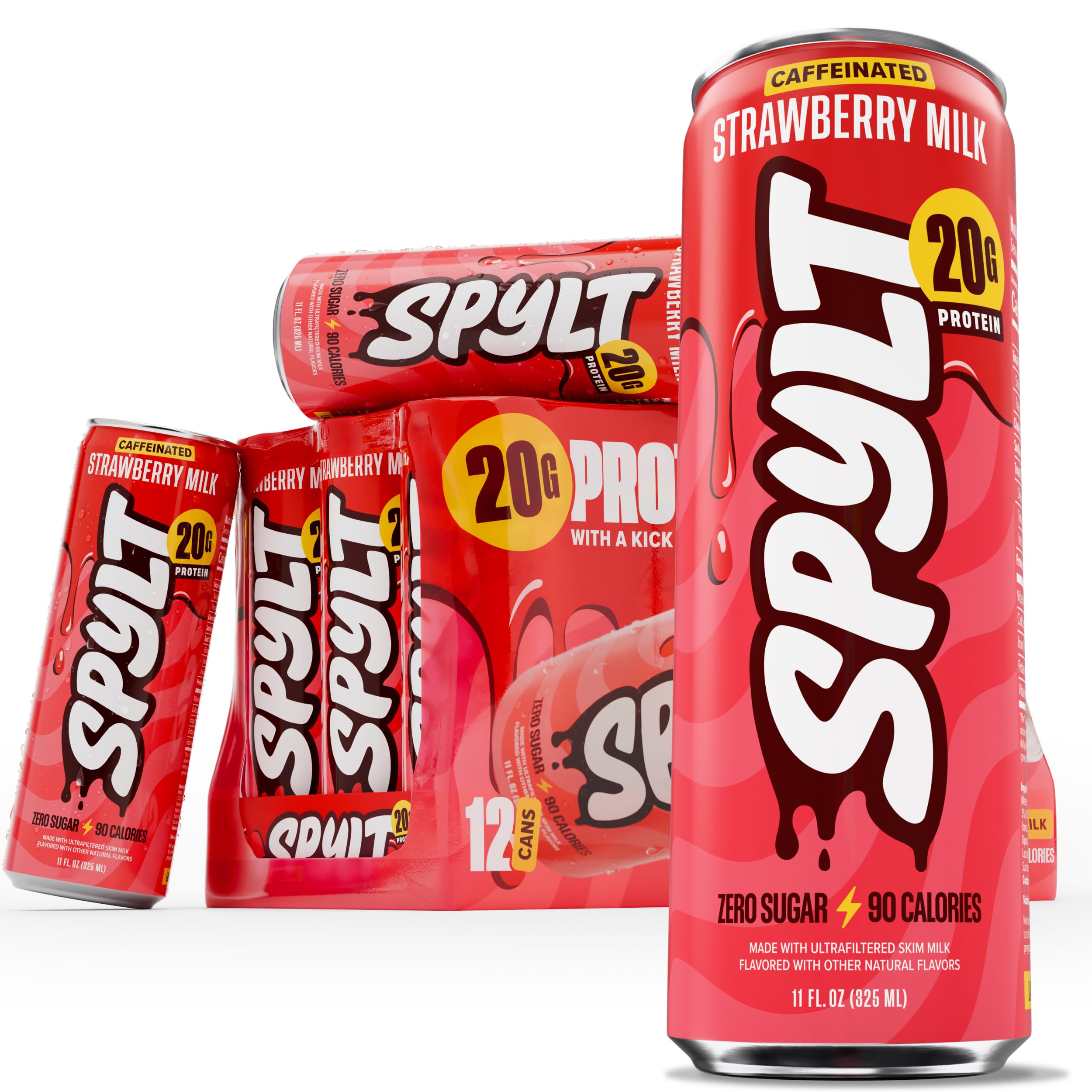 Spylt High Protein Milk - 6 Flavor Variety Pack with 60mg Caffeine & 20g Protein - 90 Calories, Ready to Drink, Sugar Free, Lactose Free Milk, Perfect for Workout Recovery & Afternoon Pick Me Up - 12 Count - Packaging May Vary